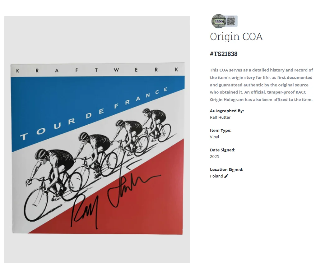 Kraftwerk Ralf Hutter Tour De France Autographed Signed Record Vinyl LP w/COA, изображение 2