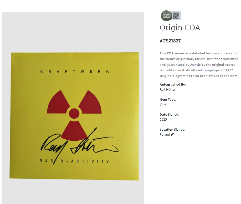 Kraftwerk Ralf Hutter Radioactivity Autographed Signed Record Vinyl LP w/COA, изображение 2