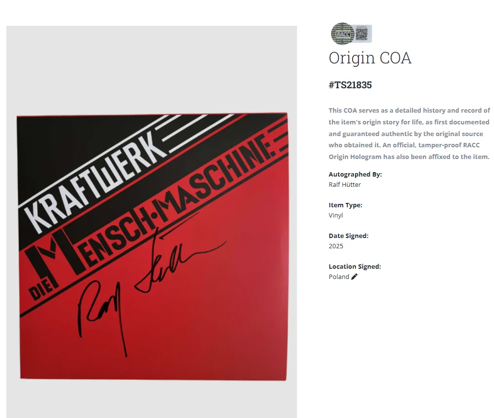 Kraftwerk Ralf Hutter Die Mensch Maschine Autograph Signed Record Vinyl LP w/COA, image 2