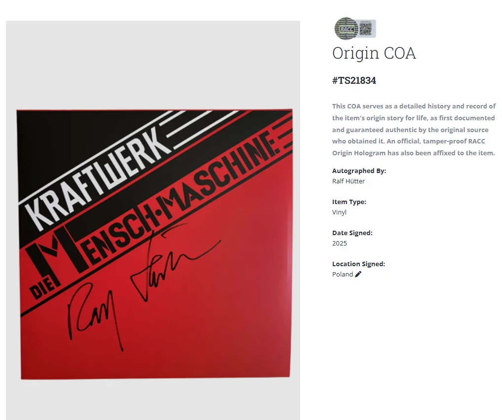 Kraftwerk Ralf Hutter Die Mensch Maschine Autograph Signed Record Vinyl LP w/COA, image 2