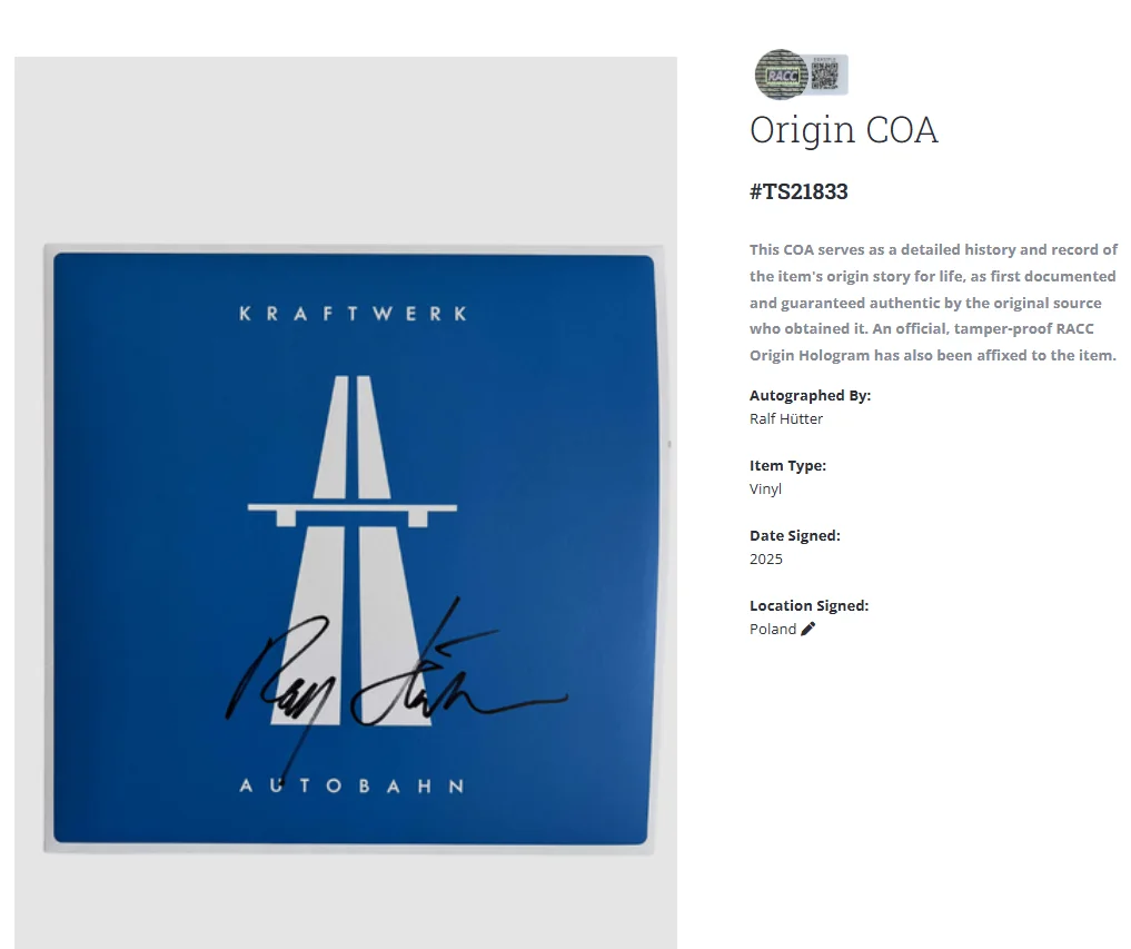 Kraftwerk Ralf Hutter Autobahn Autographed Signed Record Album Vinyl LP w/COA, image 2