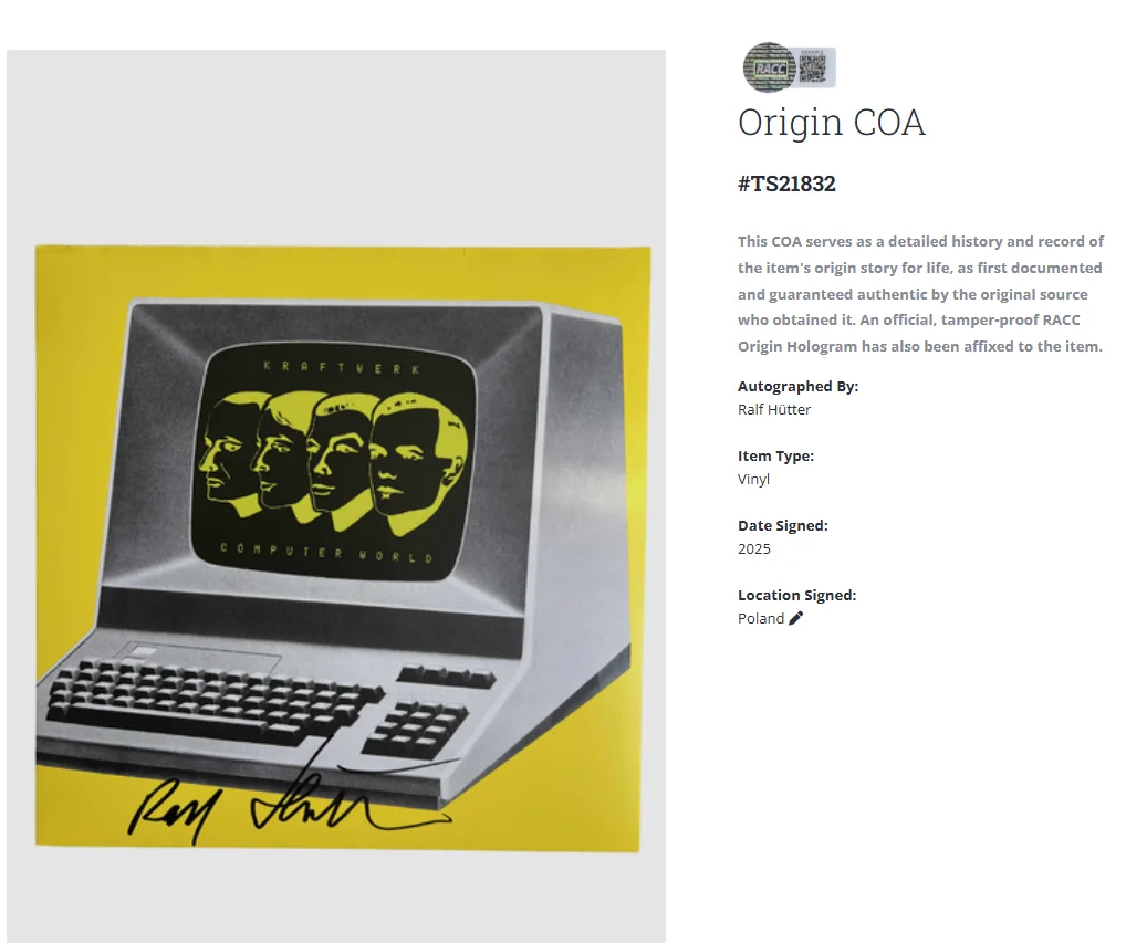 Kraftwerk Ralf Hutter Computer World Autograph Signed Album Vinyl LP w/COA, изображение 2