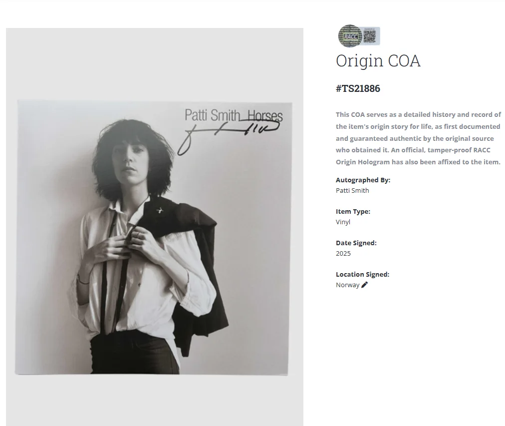 Patti Smith Horses Autographed Signed Album Vinyl Record LP w/COA, image 2