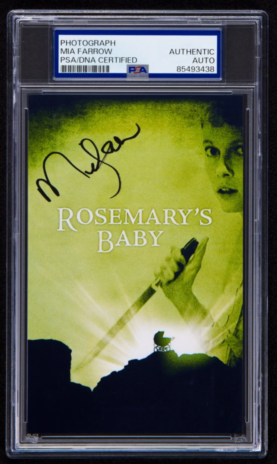 Mia Farrow — Mia Farrow Signed Photo (PSA) Rosemary's Baby Mini Poster Actress Auto
