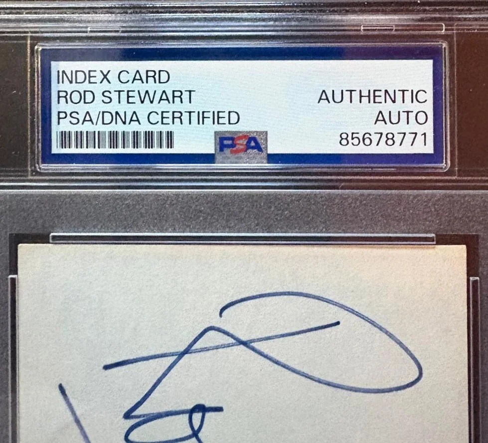 Rod Stewart — ROD STEWART SIGNED INDEX CARD PSA ENCAPSULATED HAVE YOU EVER SEEN THE RAIN FULL, image 2