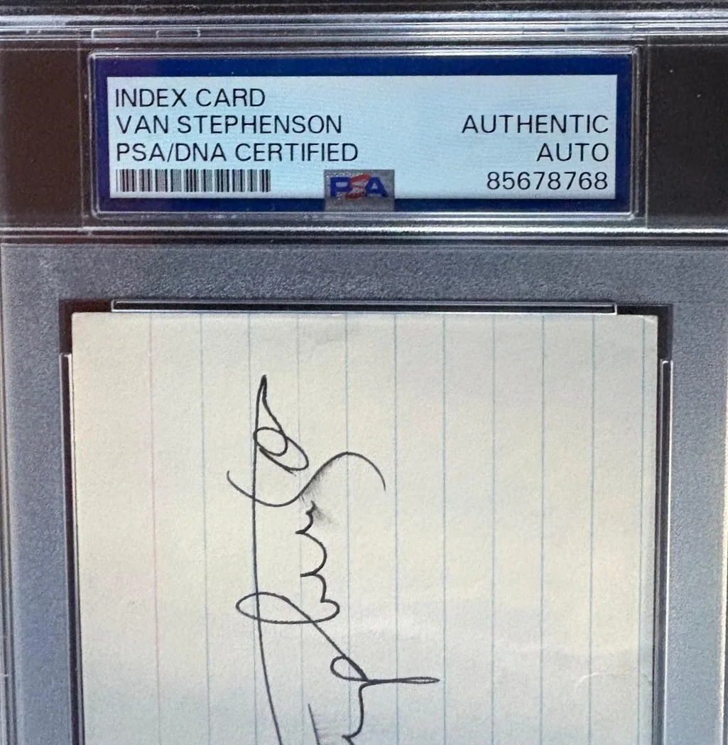 Van Stephenson — VAN STEPHENSON SIGNED INDEX CARD PSA ENCAPSULATED BLACK HAWK MODERN DAY DALILAH, image 2