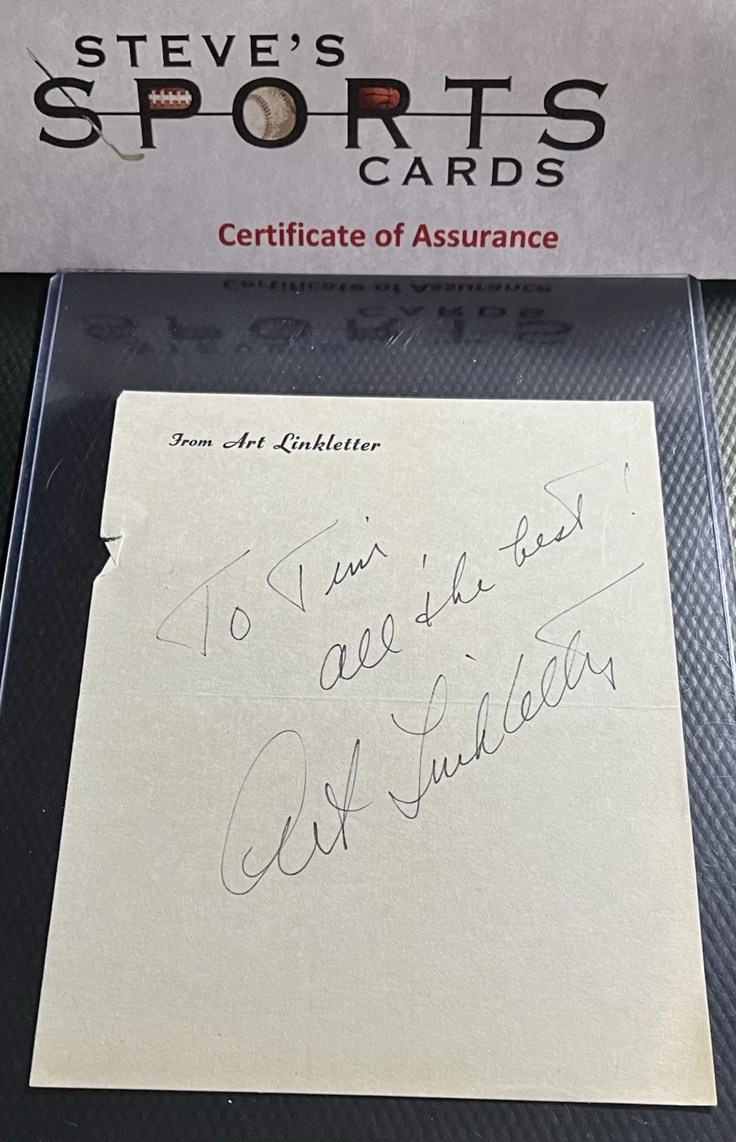 Art Linkletter — Art Linkletter Legendary TV Performer Signed Personal Letter w/ COA & Top Loader