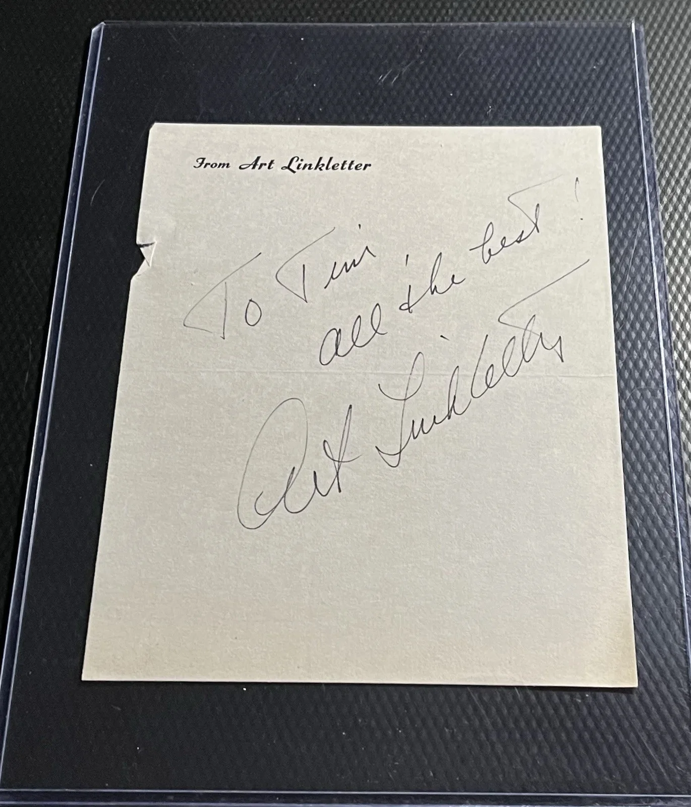 Art Linkletter — Art Linkletter Legendary TV Performer Signed Personal Letter w/ COA & Top Loader, изображение 3