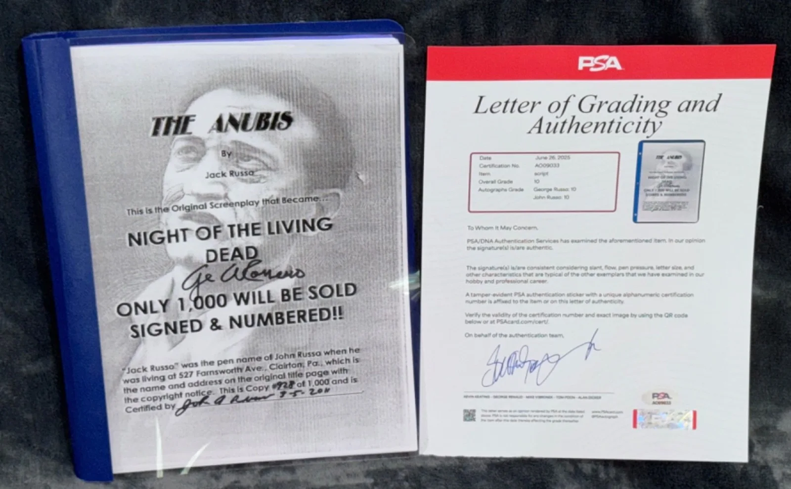 George A. Romero — George Romero "Night of Living Dead, Godfather Zombie Film" Signed Script PSA 10