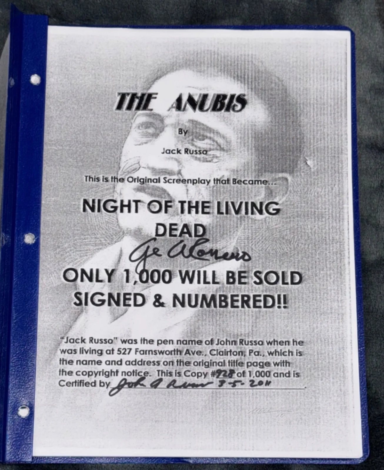 George A. Romero — George Romero "Night of Living Dead, Godfather Zombie Film" Signed Script PSA 10, изображение 4