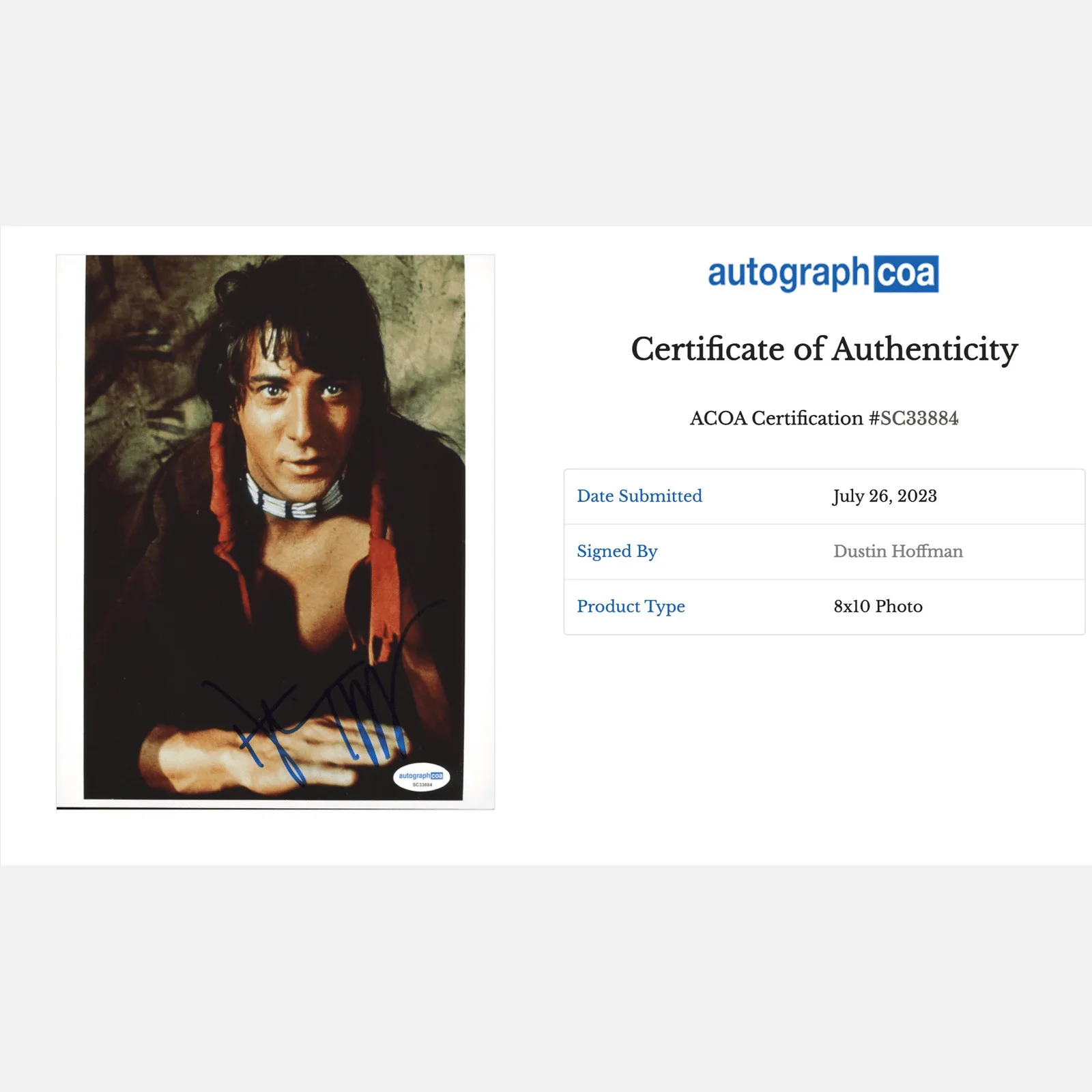 DUSTIN HOFFMAN autograph ACOA signed 8x10 photography — DUSTIN HOFFMAN autograph ACOA signed 8x10 photography, image 2