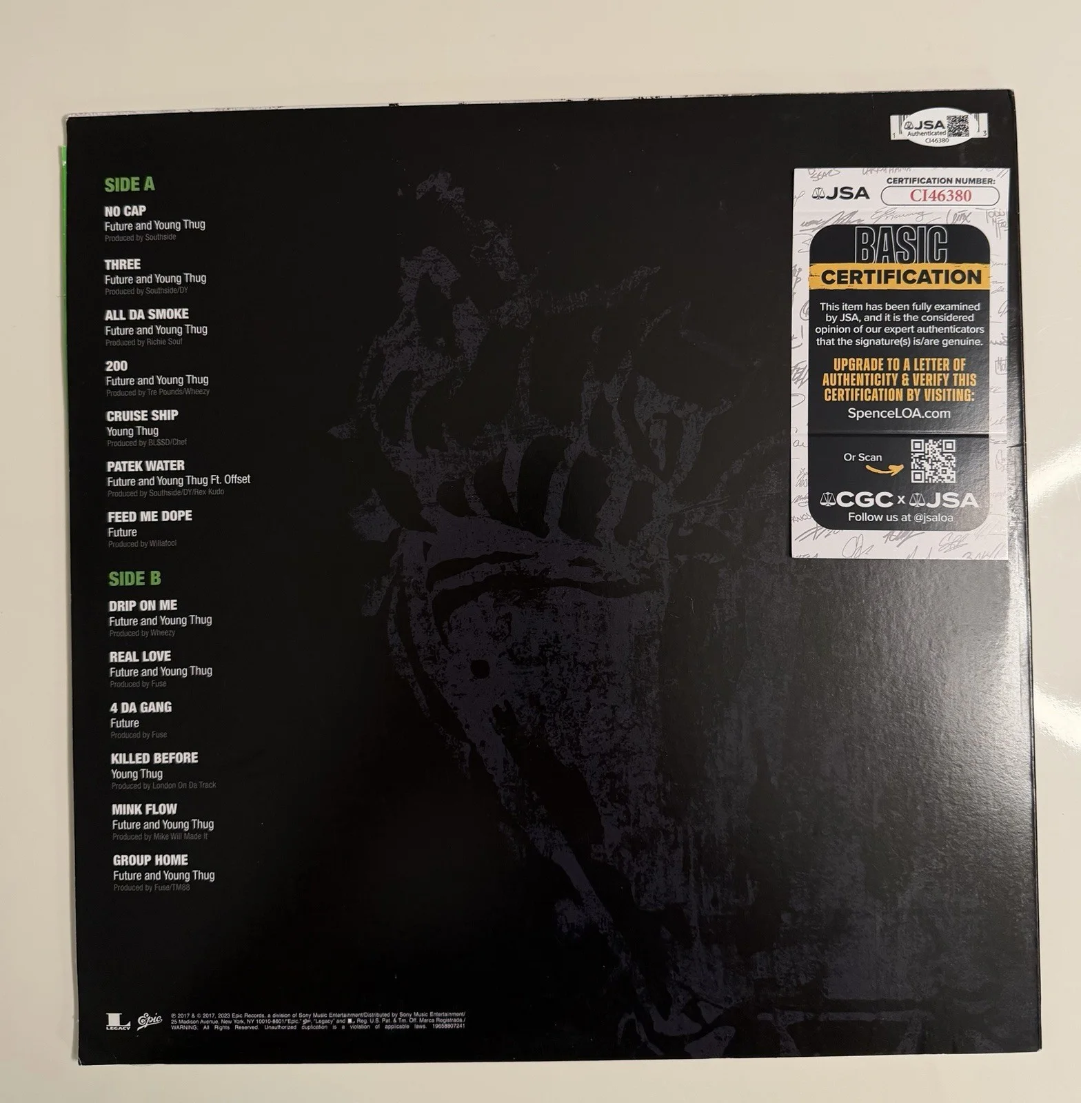 YOUNG THUG THUGGER RAPPER SLIME AUTOGRAPHED SUPER SLIMEY VINYL JSA COA, image 2