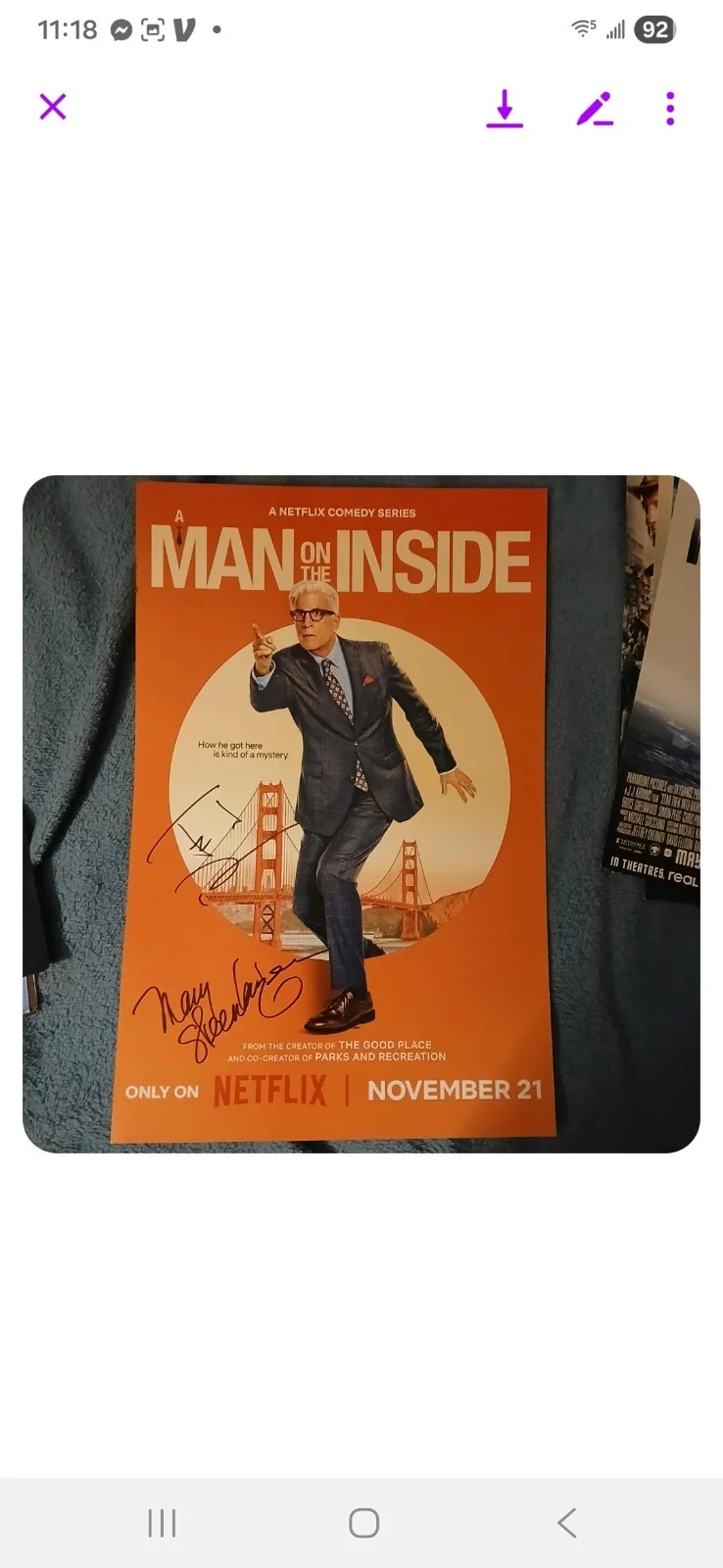 Ted Danson, Mary Steenburgen — Ted Danson And Mary Steenburgen Hand Signed THE MAN ON THE INSIDE 11X17 PHOTO 📸, image 2
