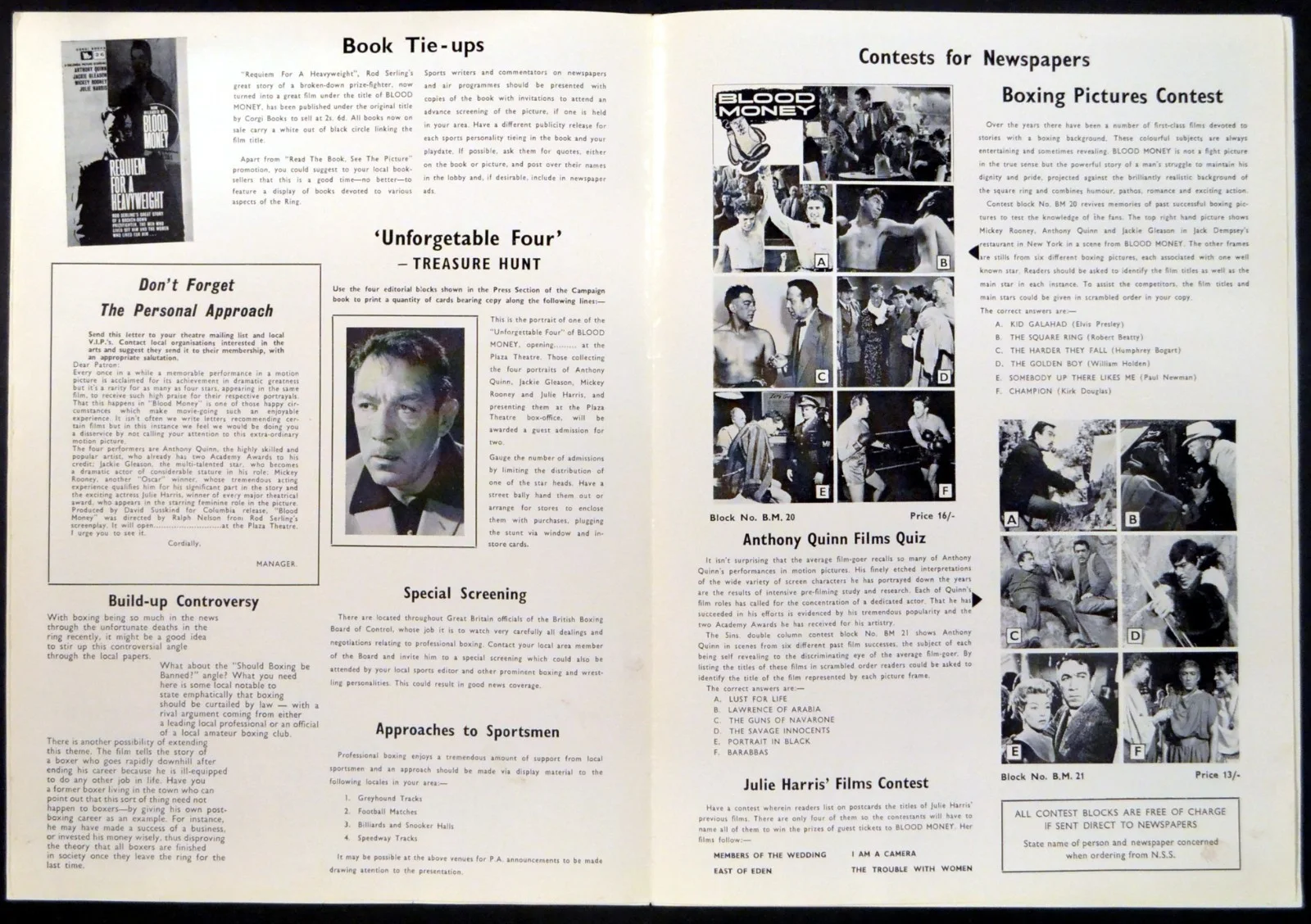 BLOOD MONEY 1962 Anthony Quinn, Jackie Gleason, Muhammad Ali UK CAMPAIGN BOOK, изображение 3