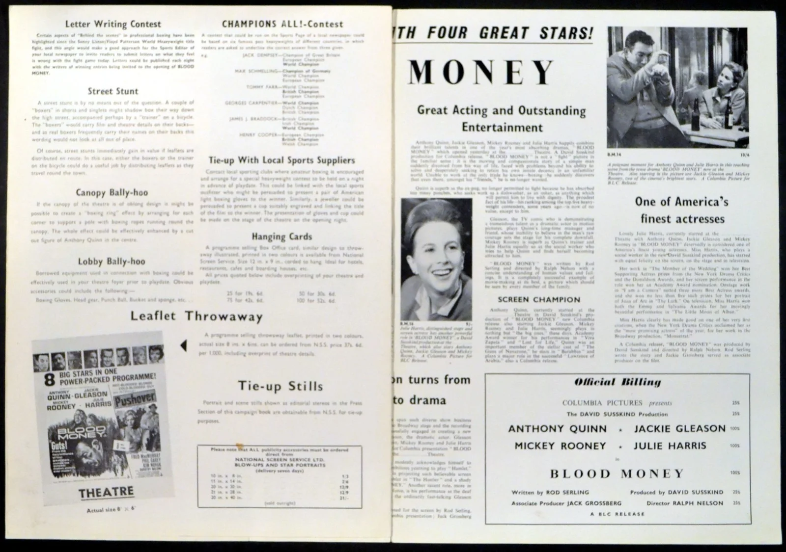 BLOOD MONEY 1962 Anthony Quinn, Jackie Gleason, Muhammad Ali UK CAMPAIGN BOOK, изображение 4