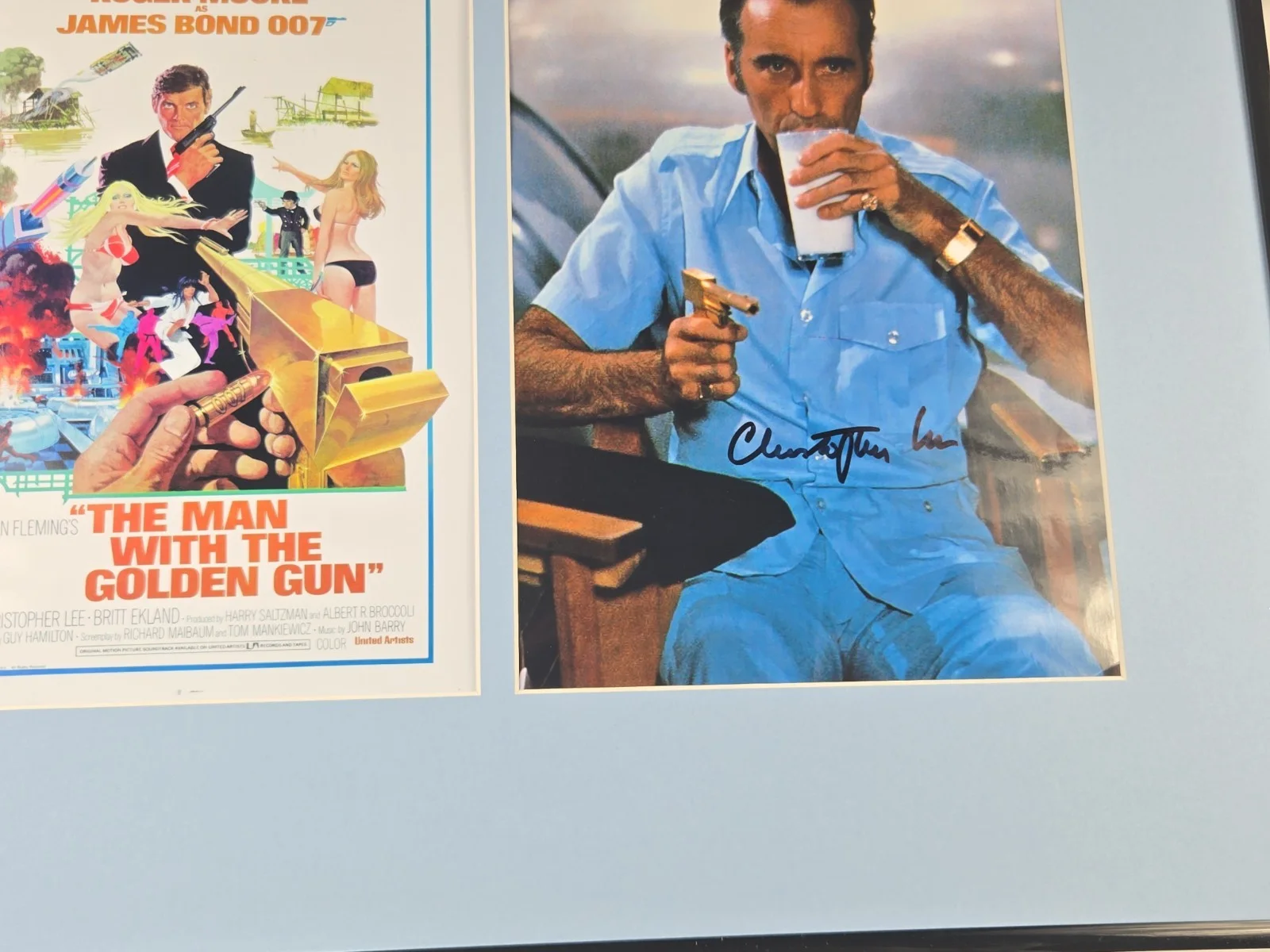 Christopher Lee Signed Photo Man With Golden Gun Display Framed 16x20 BBC Bond, image 2