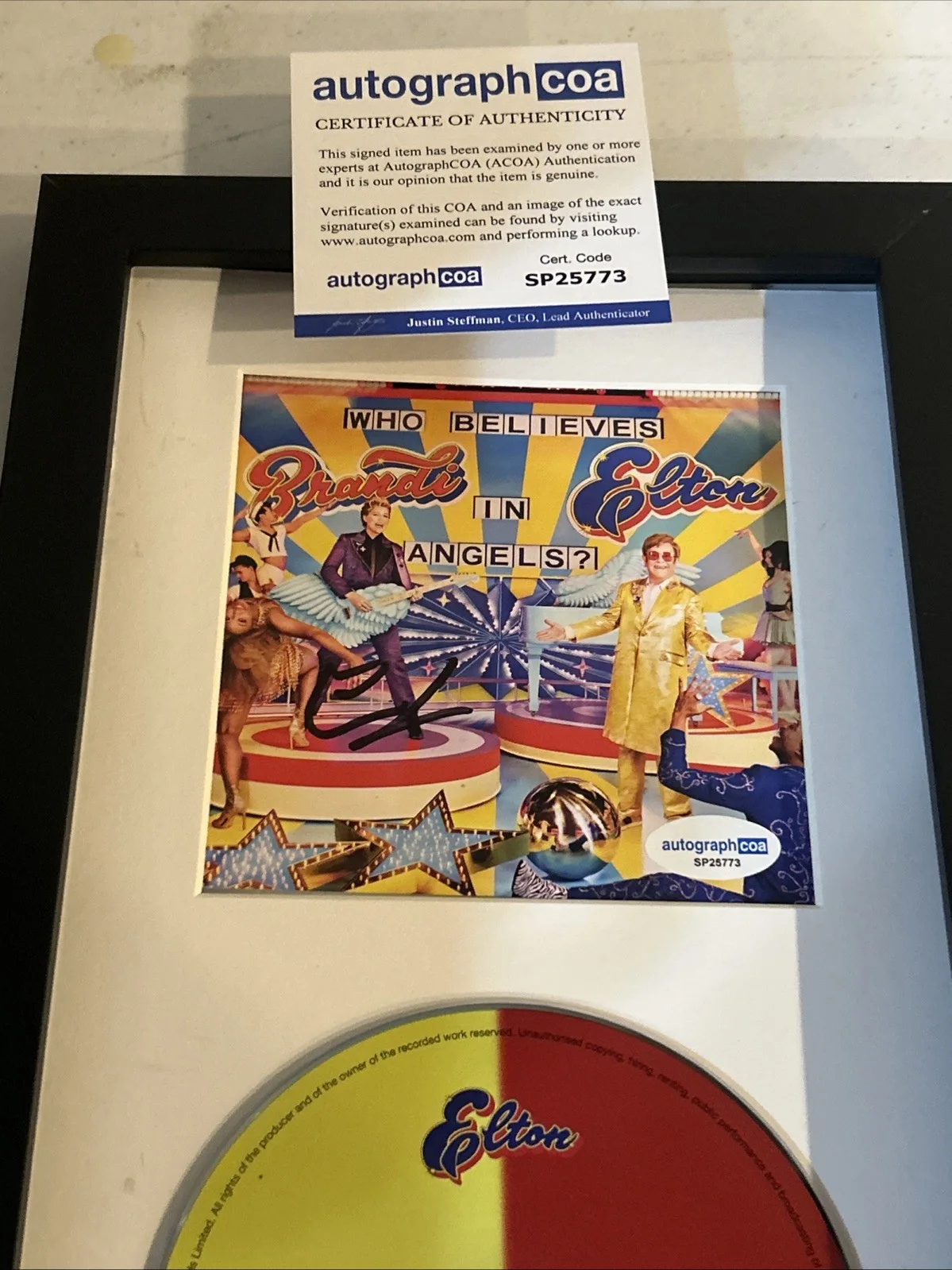 ELTON JOHN SIGNED AUTOGRAPH FRAMED CD DISPLAY ACOA WHO BELIEVES IN ANGELS, image 3