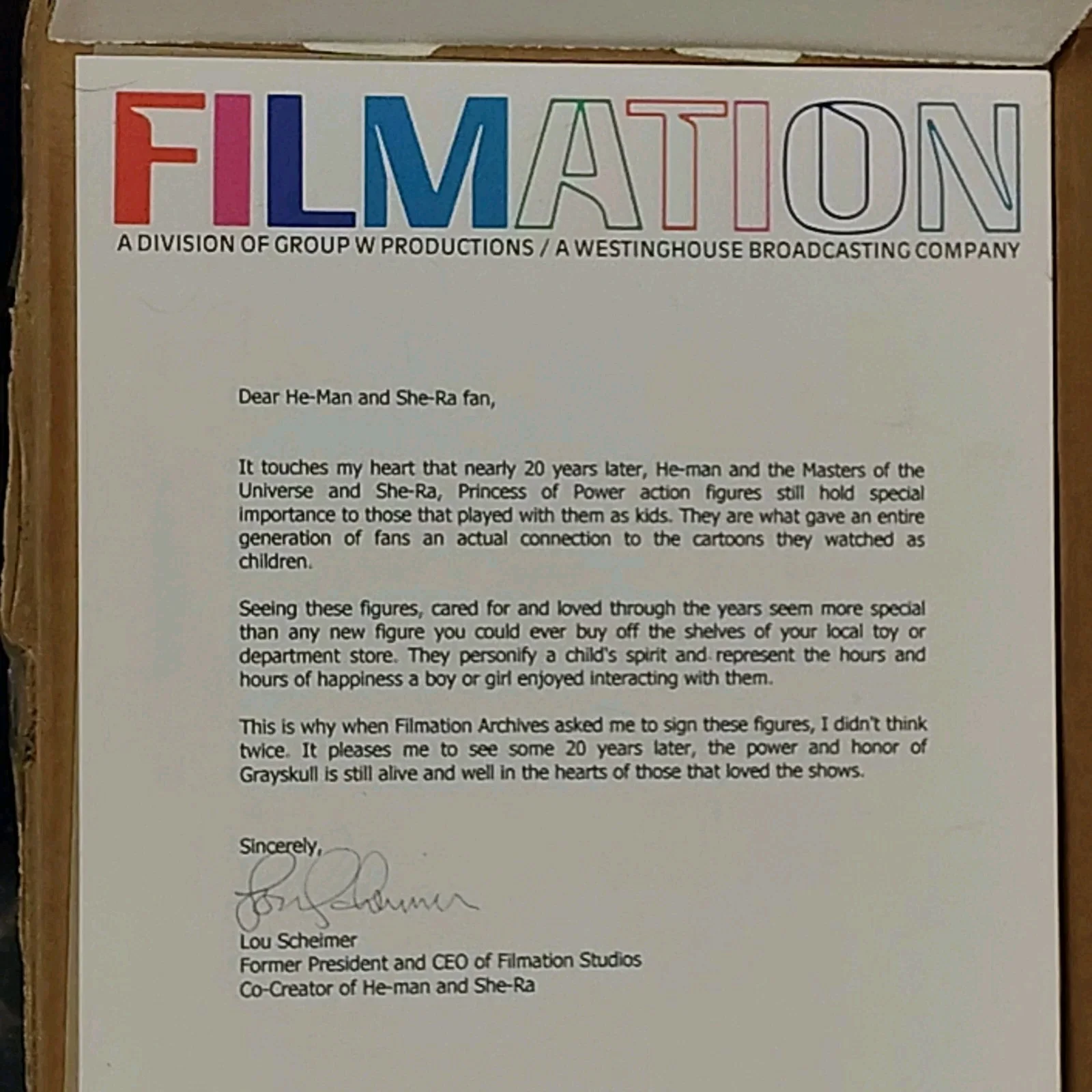 Lou Schiemer — Lou Scheimer Signed Mer-Man And Filmation Letter Masters Of The Universe He Man, изображение 2