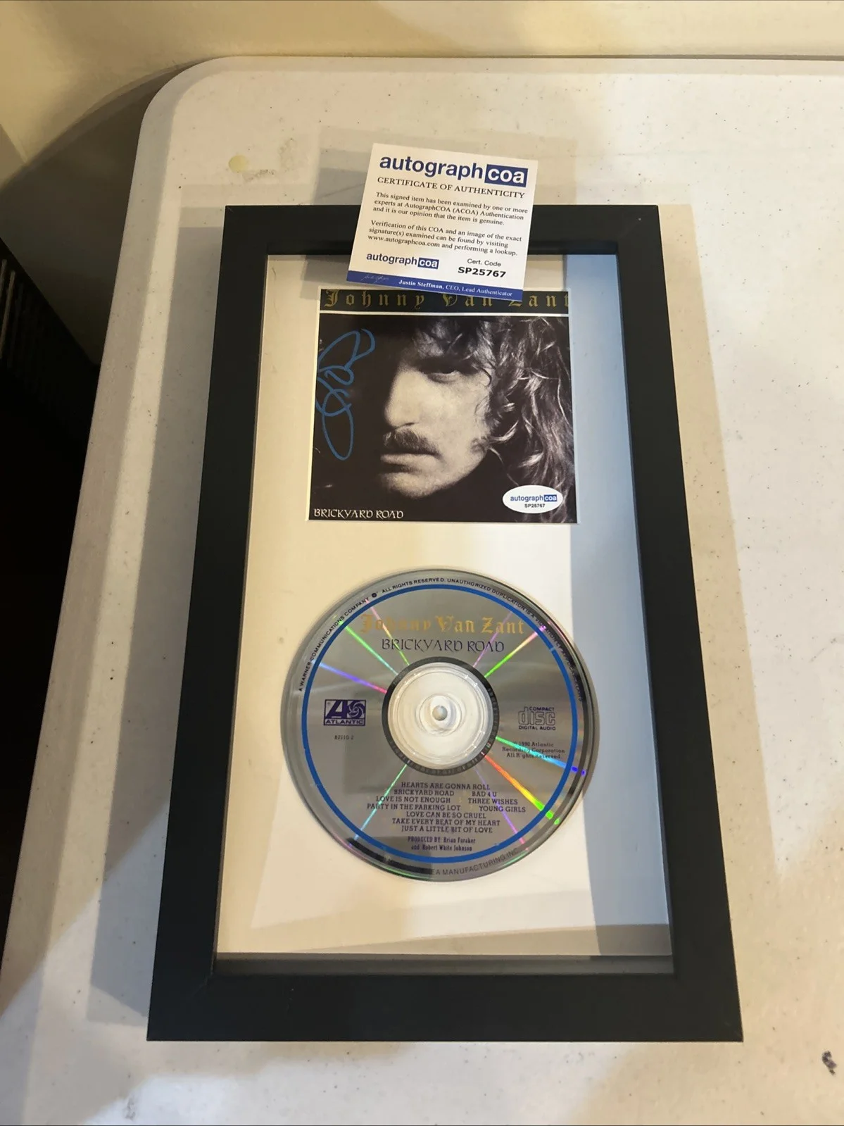 JOHNNY VAN ZANT SIGNED AUTOGRAPH FRAMED CD DISPLAY ACOA BRICKYARD ROAD SKYNYRD, image 2