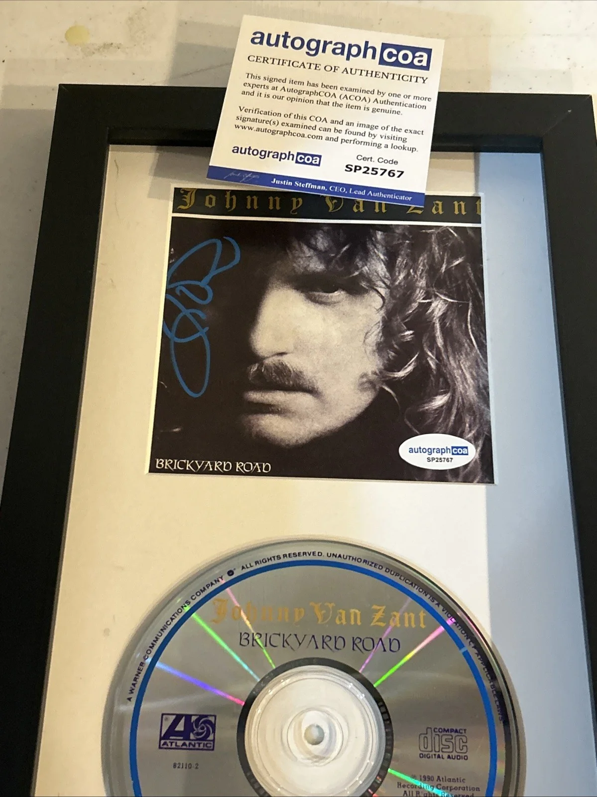 JOHNNY VAN ZANT SIGNED AUTOGRAPH FRAMED CD DISPLAY ACOA BRICKYARD ROAD SKYNYRD, image 3