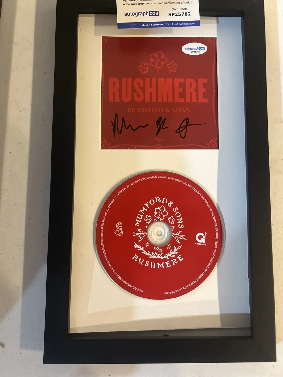MUMFORD & SONS SIGNED AUTOGRAPH FRAMED CD DISPLAY RUSHMERE RECORD ACOA, image 4