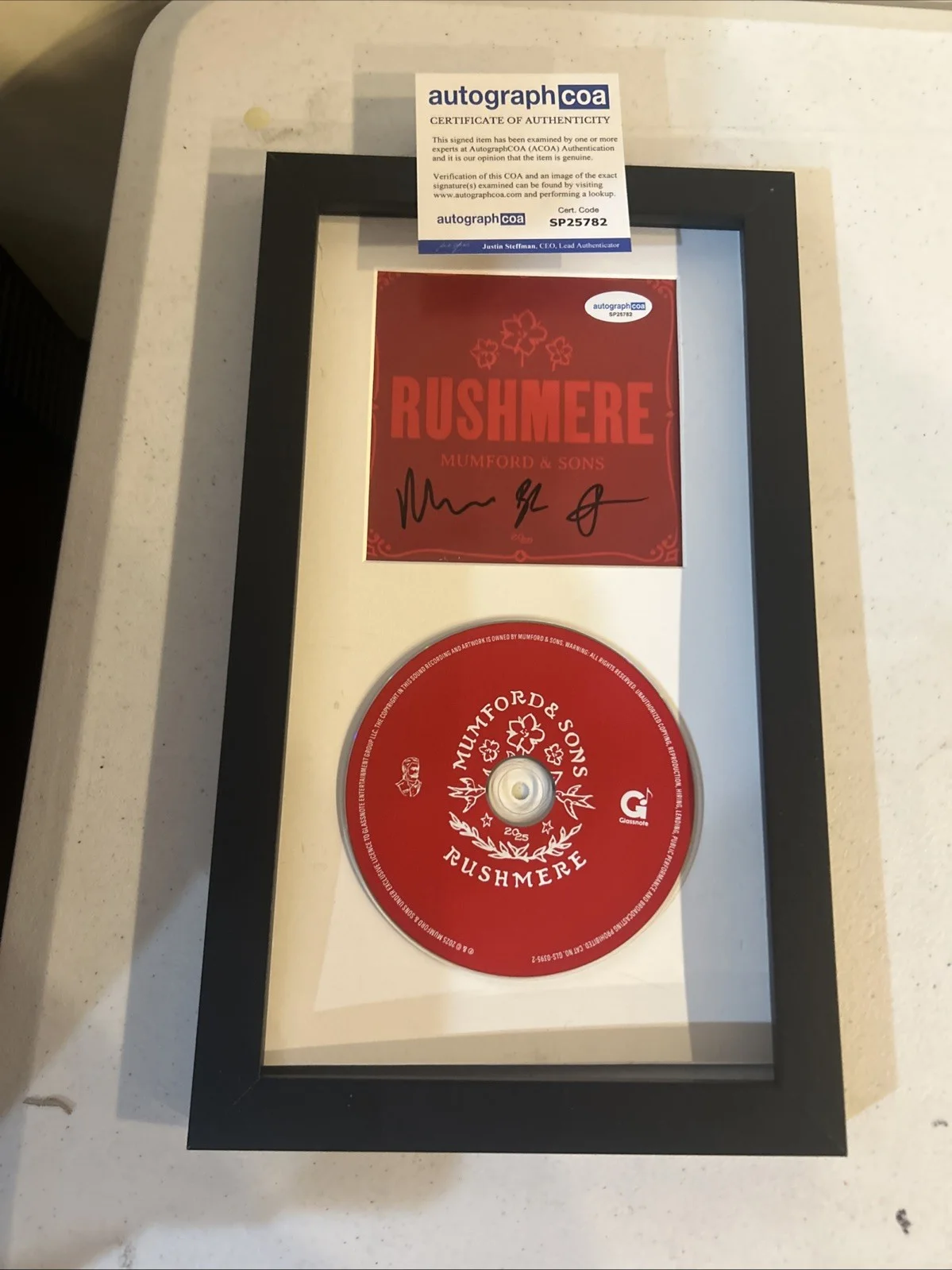 MUMFORD & SONS SIGNED AUTOGRAPH FRAMED CD DISPLAY RUSHMERE RECORD ACOA, image 5