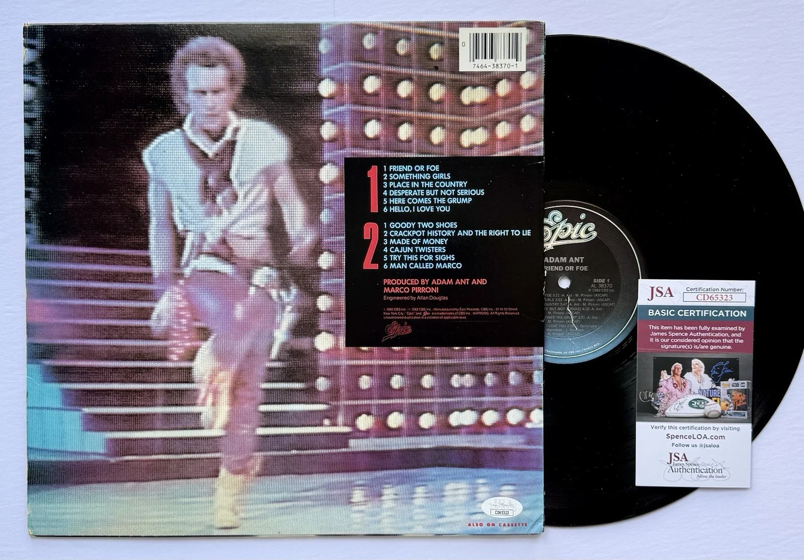 ADAM ANT HAND SIGNED AUTOGRAPHED "FRIEND OR FOE" VINYL ALBUM LP WITH JSA COA, изображение 4