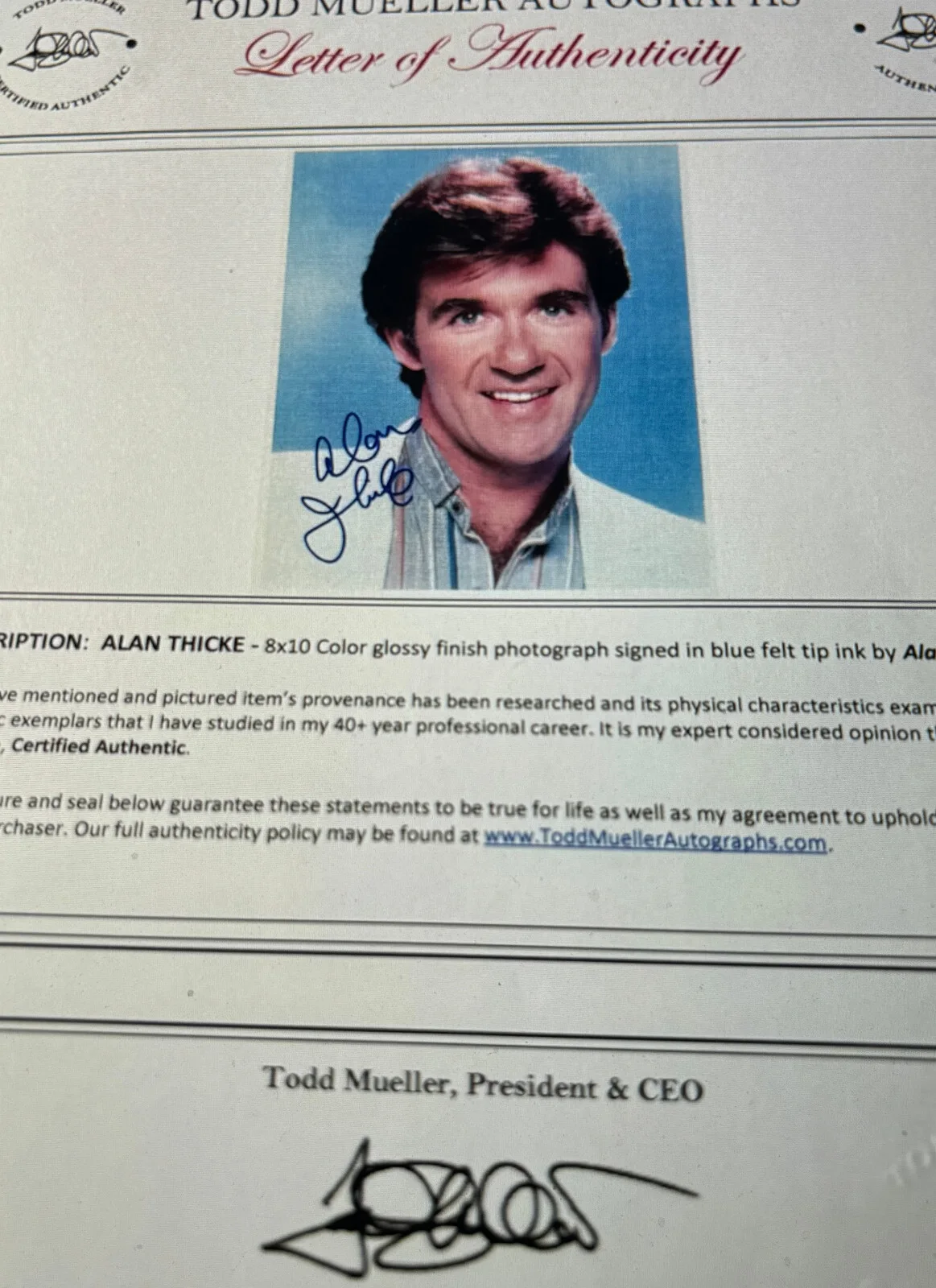 Alan Thicke — Alan Thicke Signed•Growing Pains 8x10• Todd Mueller Autgraphs COA, image 2