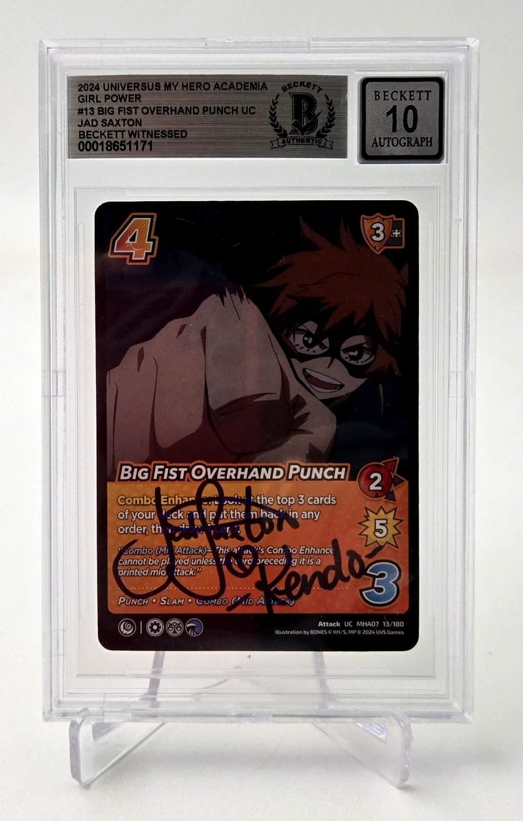 Jad Saxton — My Hero Academia Kendo Signed Card Jad Saxton Slab Beckett 10 Autograph MHA