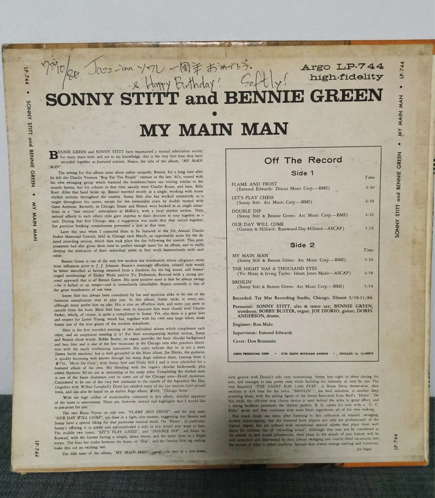 Sonny Stitt signed autographed lp original jazz great very rare, image 3