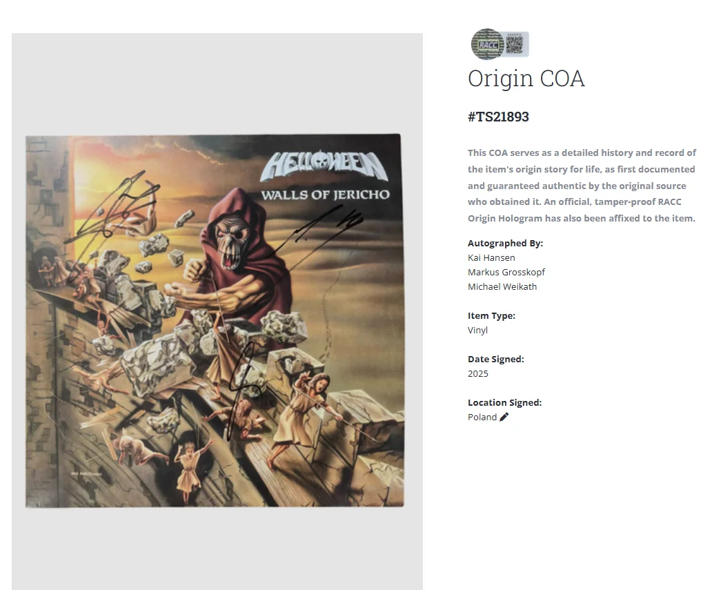 Helloween Walls Of Jericho Autographed Fully Signed Album Vinyl Record LP w/COA, изображение 2