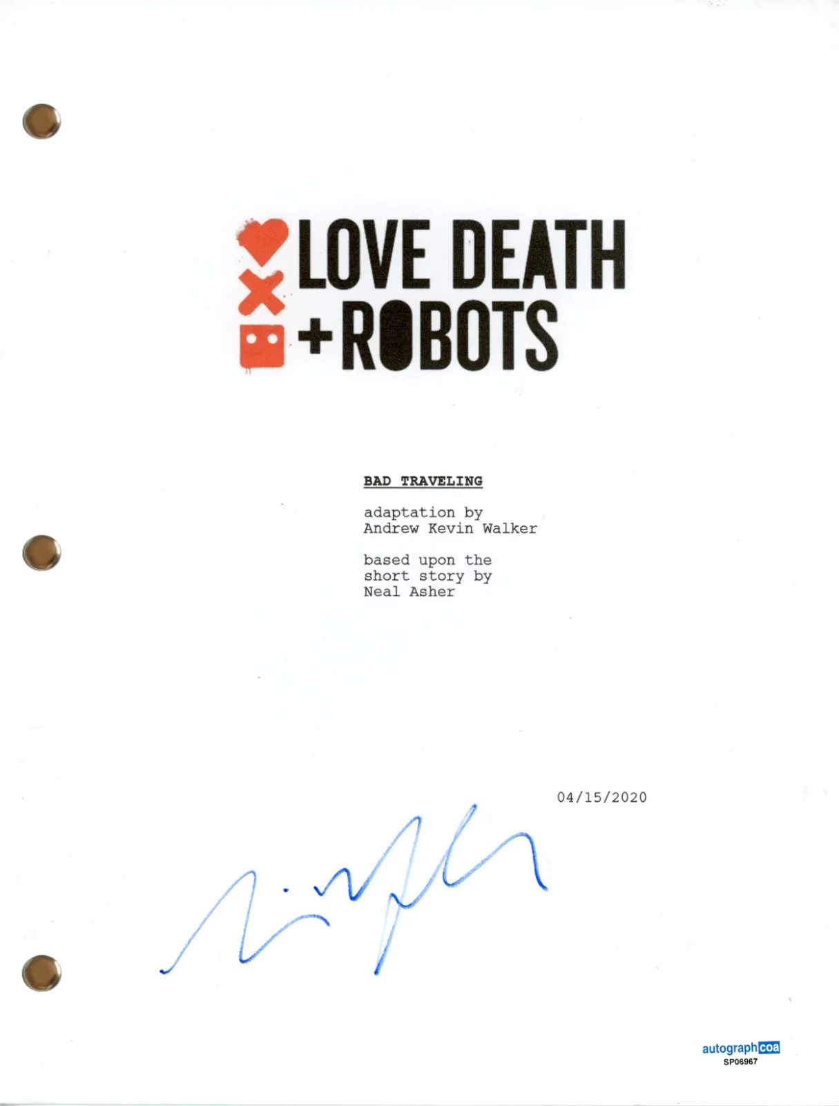 Tim Miller — Tim Miller "Love, Death & Robots" Signed Bad Traveling Episode Script ACOA