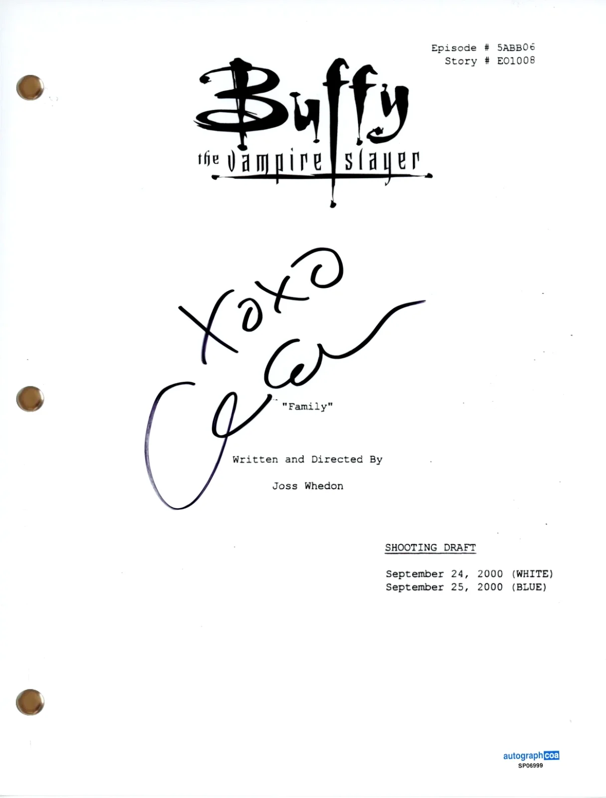 Clare Kramer — Clare Kramer "Buffy the Vampire Slayer" Signed Family Episode Script Glory ACOA