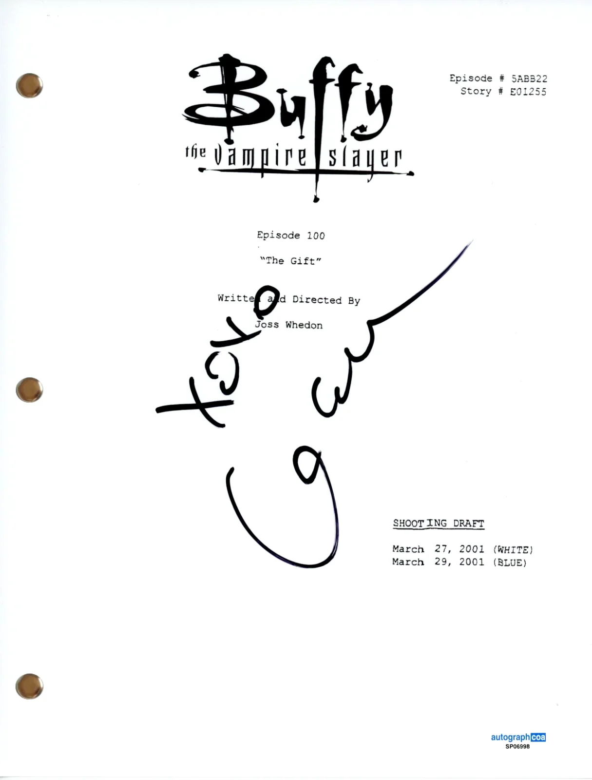 Clare Kramer — Clare Kramer "Buffy the Vampire Slayer" Signed 'The Gift' TV Script Glory ACOA