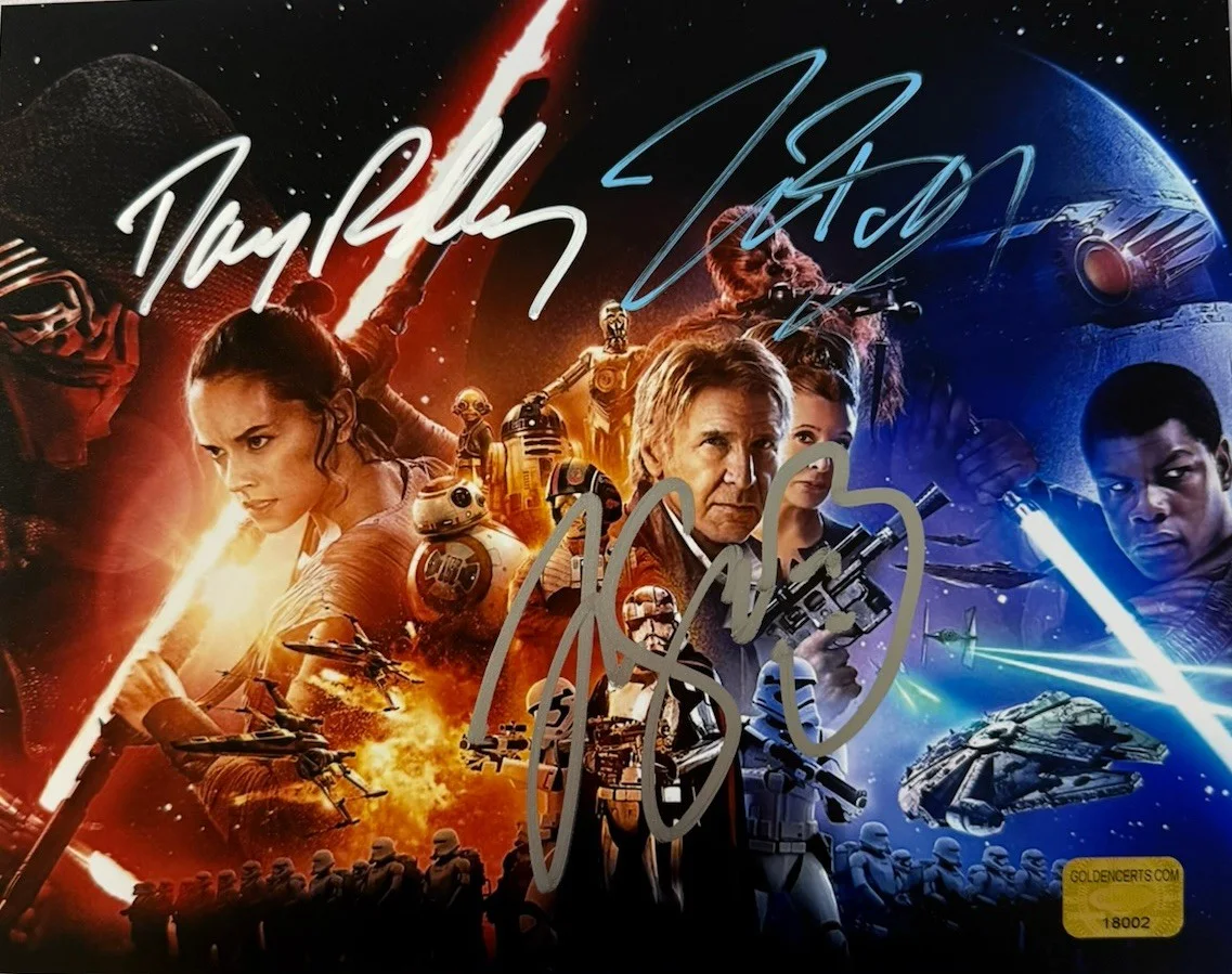 Daisy Ridley, John Boyega & Joonas Suotamo — Daisy Ridley,Boyega & Suotamo Star Wars The Force Awakens Signed Auto 8x10 W/COA