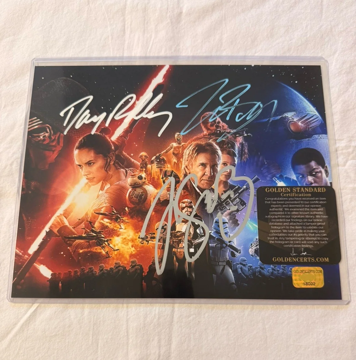 Daisy Ridley, John Boyega, Joonas Suotamo — Daisy Ridley,Boyega & Suotamo Star Wars The Force Awakens Signed Auto 8x10 W/COA, image 4