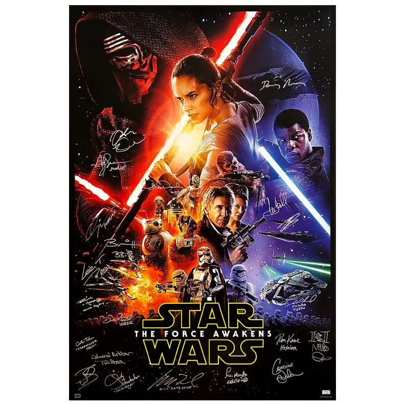 Mark Hamill, Daisy Ridley — Star Wars Cast Autographed 2015 The Force Awakens 27x40 Movie Poster * 21 Autos!