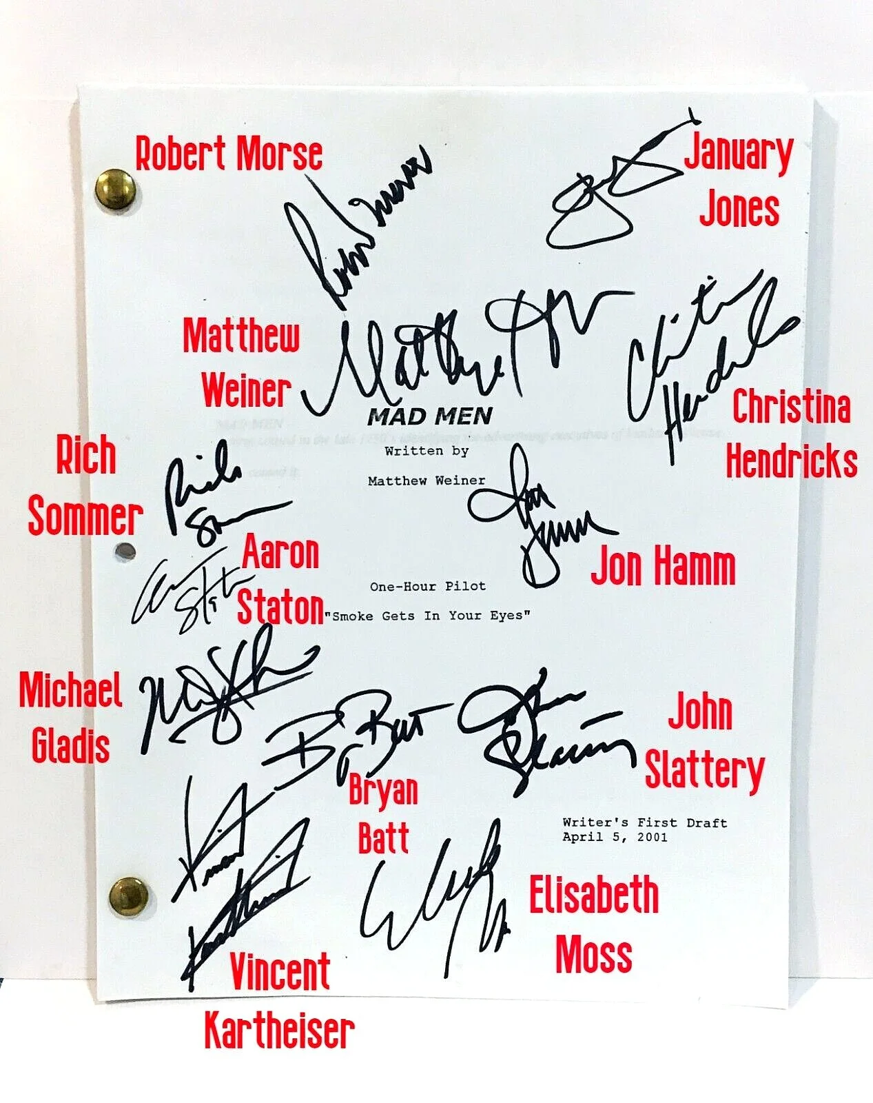 MAD MEN PILOT SCRIPT SIGNED by the ENTIRE 1st SEASON CAST-RARE & DESIRABLE w/COA, image 2