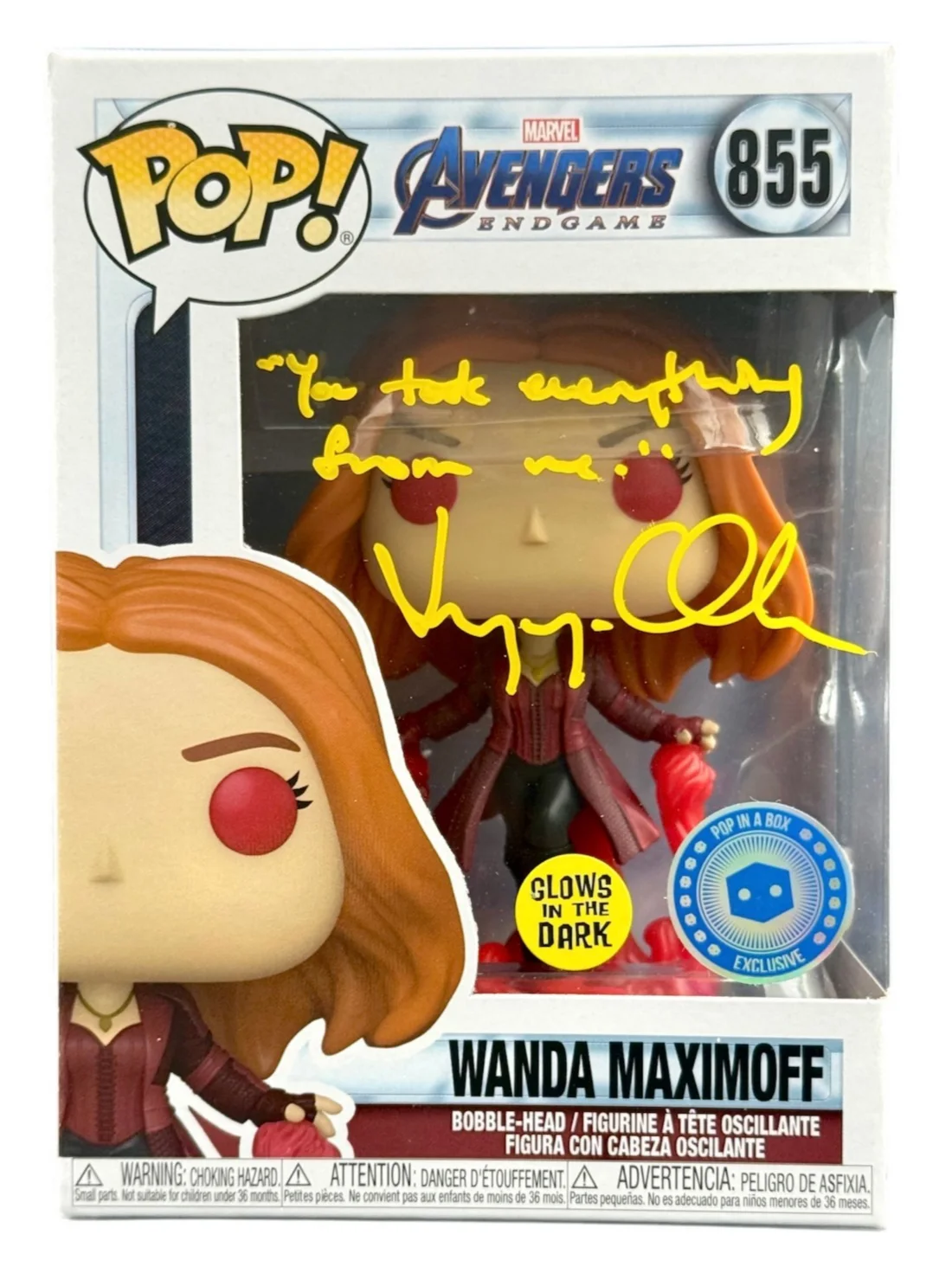Elizabeth Olsen — Elizabeth Olsen Signed Wanda Maximoff Funko Pop #855 Avengers Autograph JSA COA