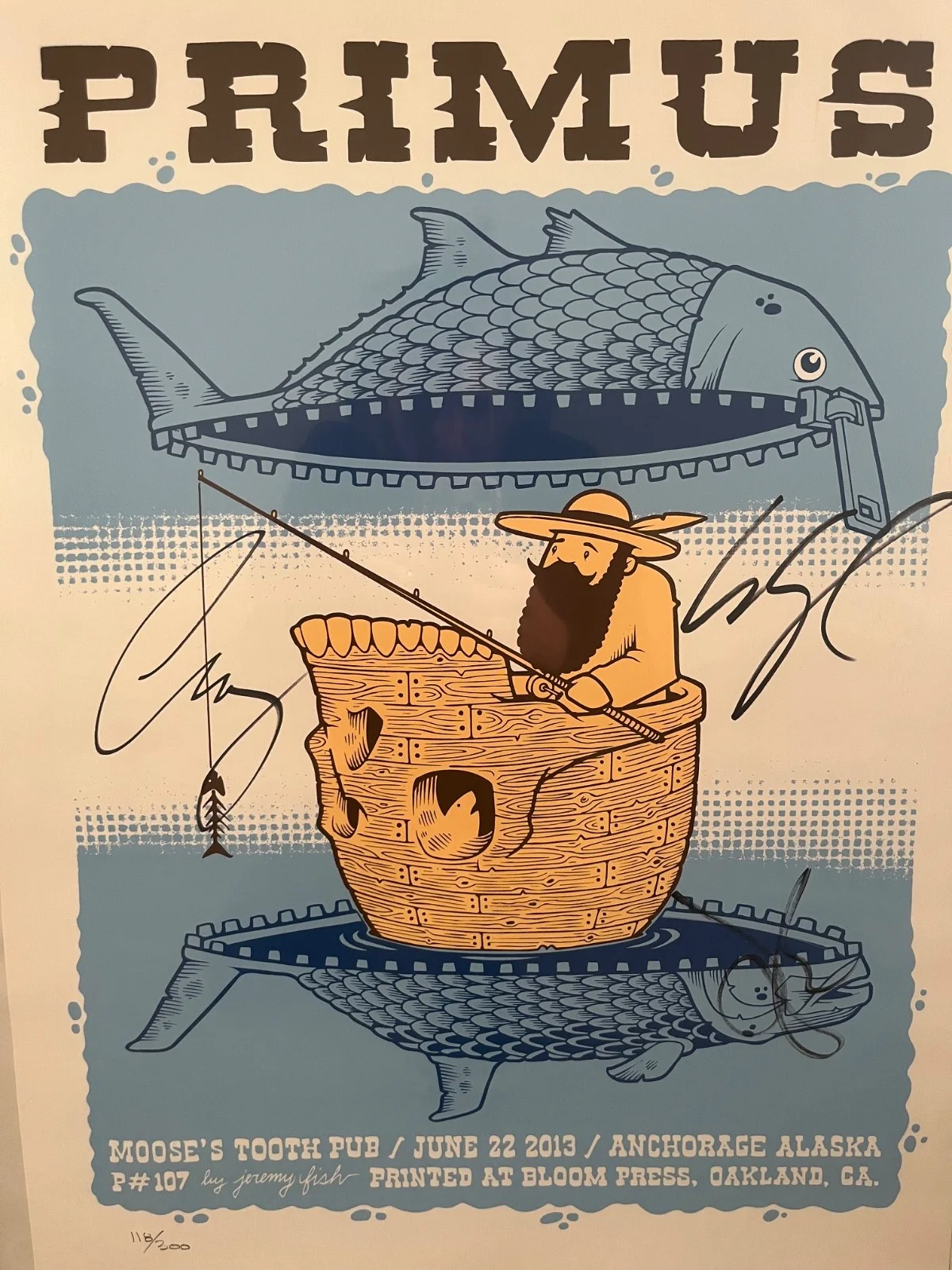 Primus signed autographed by les and band poster 2013 anchorage, alaska #118/300, изображение 3