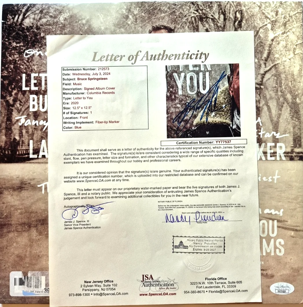 BRUCE SPRINGSTEEN SIGNED AUTOGRAPHED LETTER TO YOU ALBUM BORN TO RUN JSA LOA, image 5