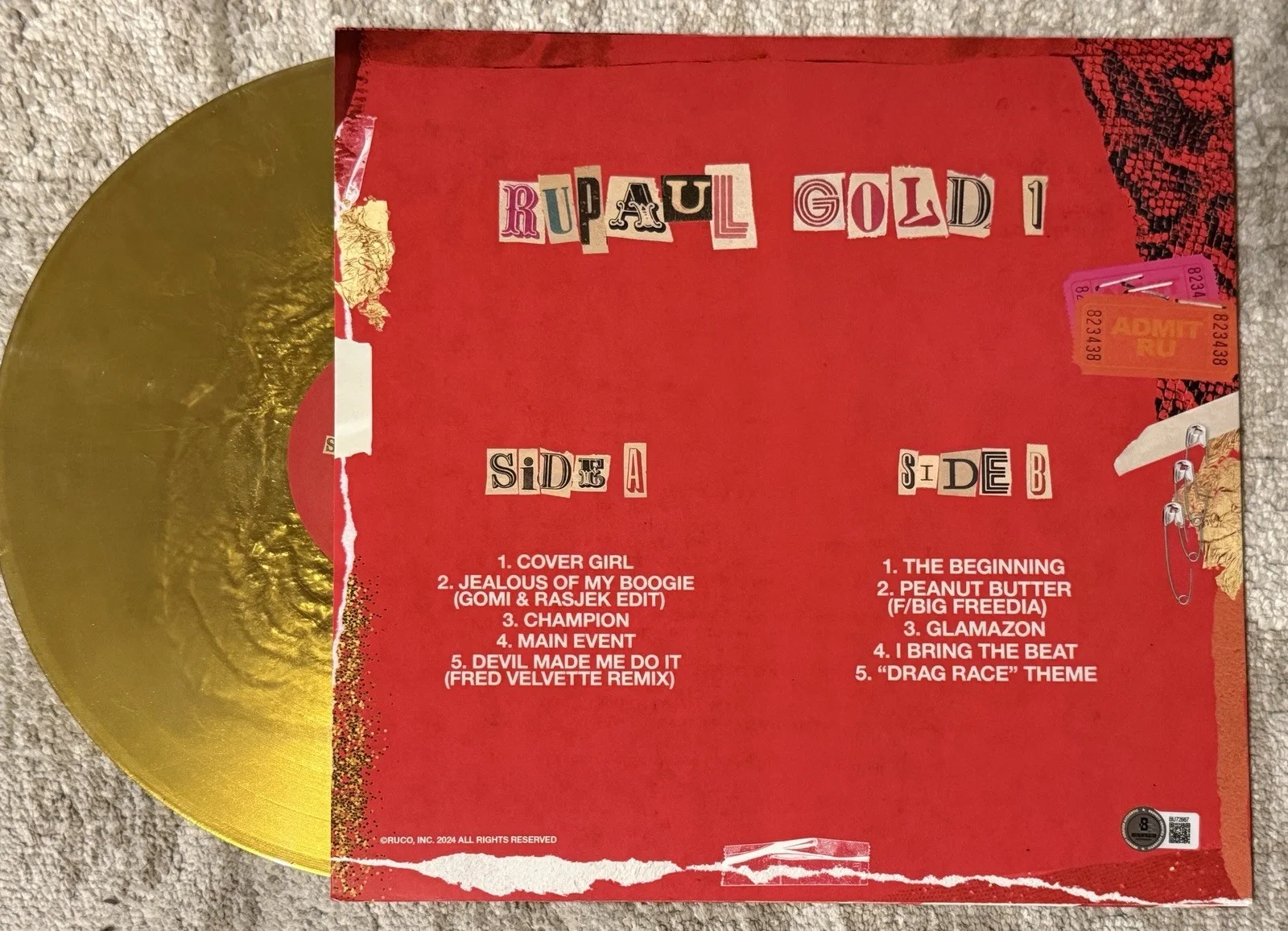 RUPAUL SIGNED GOLD 1 GREATEST HITS VINYL LP - BECKETT COA DRAG RACE, изображение 2