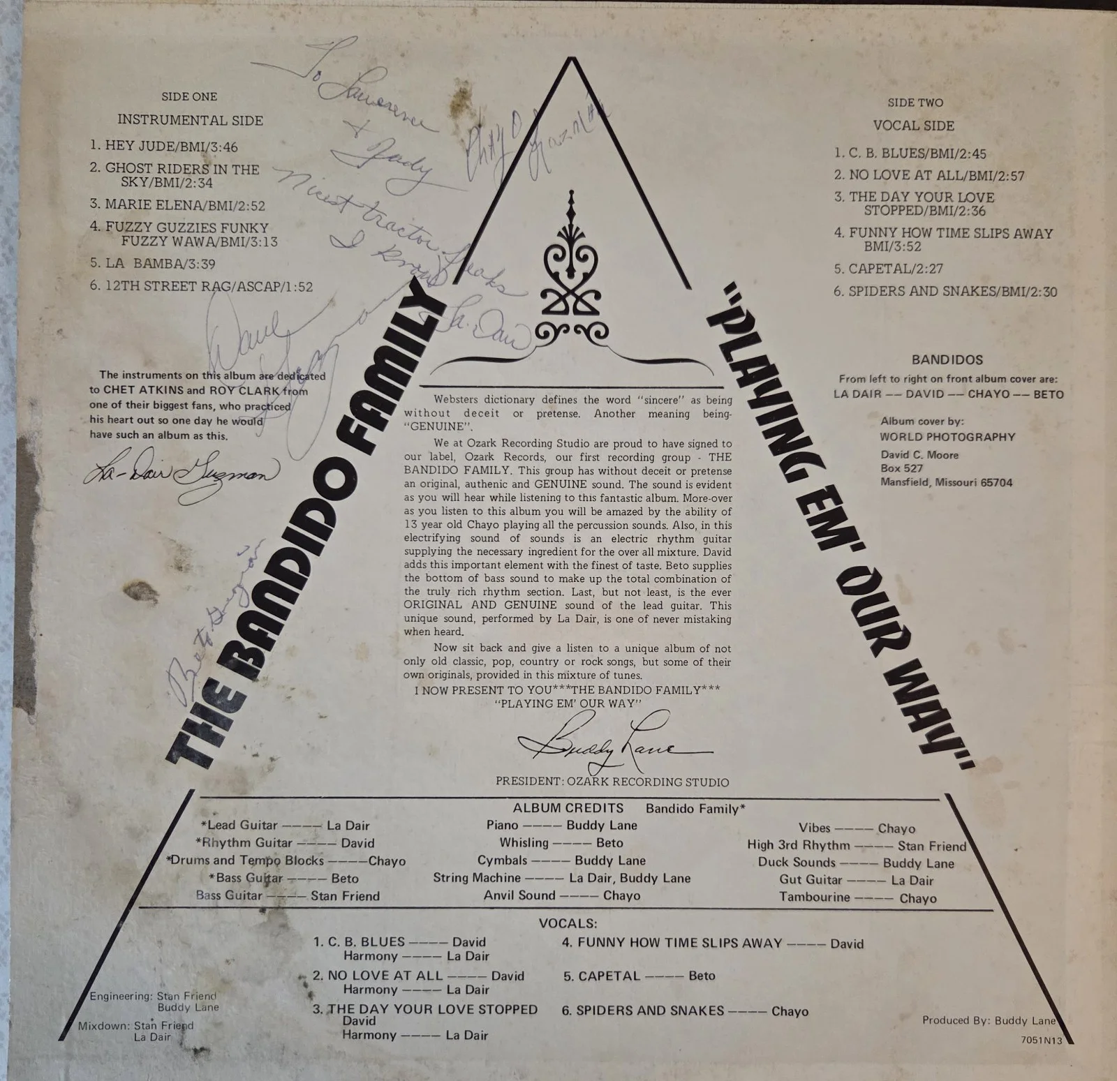 Rare Signed THE BANDIDO FAMILY Vinyl Record LP Autographed Jacket 1977, изображение 2