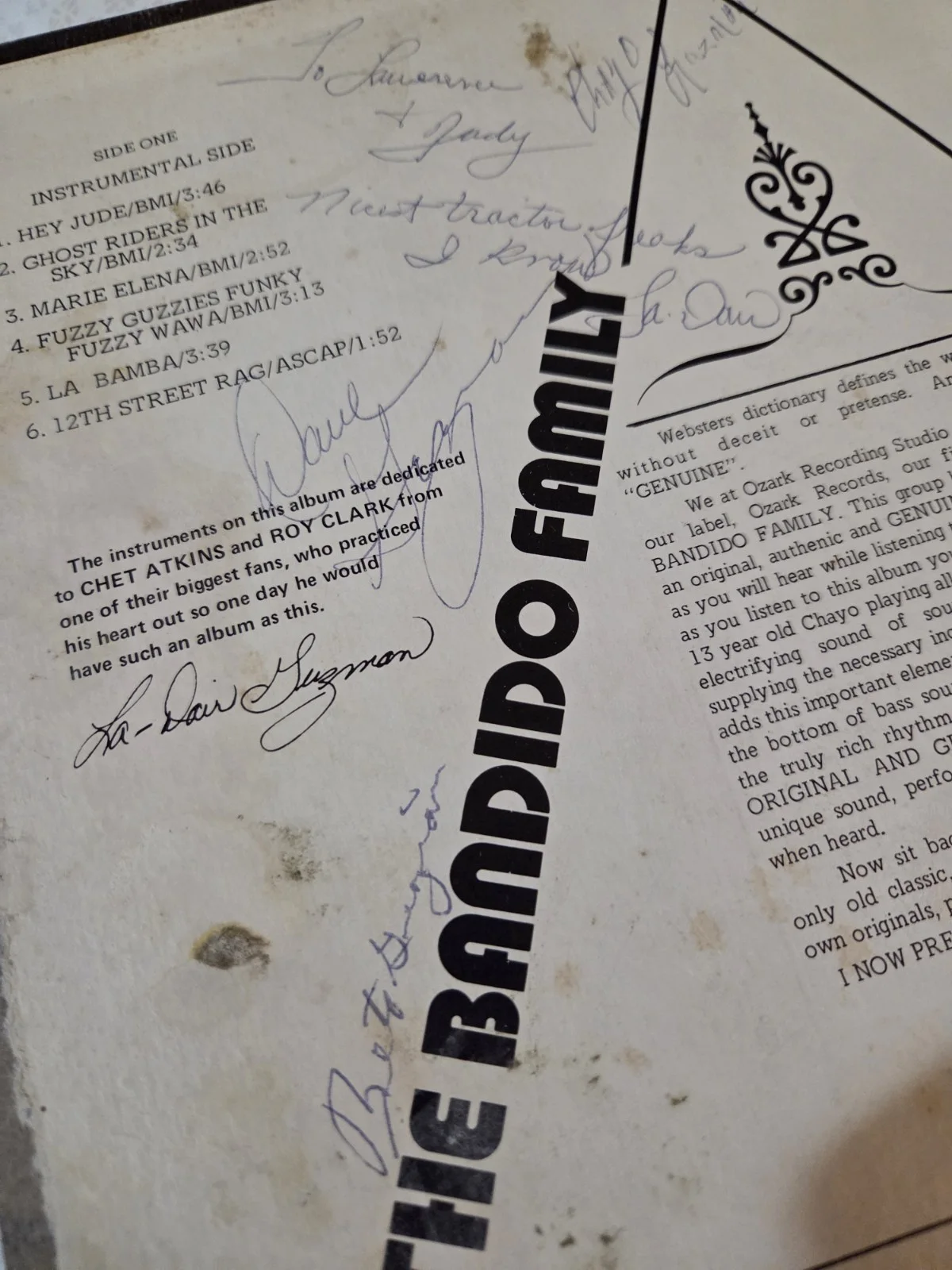 Rare Signed THE BANDIDO FAMILY Vinyl Record LP Autographed Jacket 1977, изображение 3
