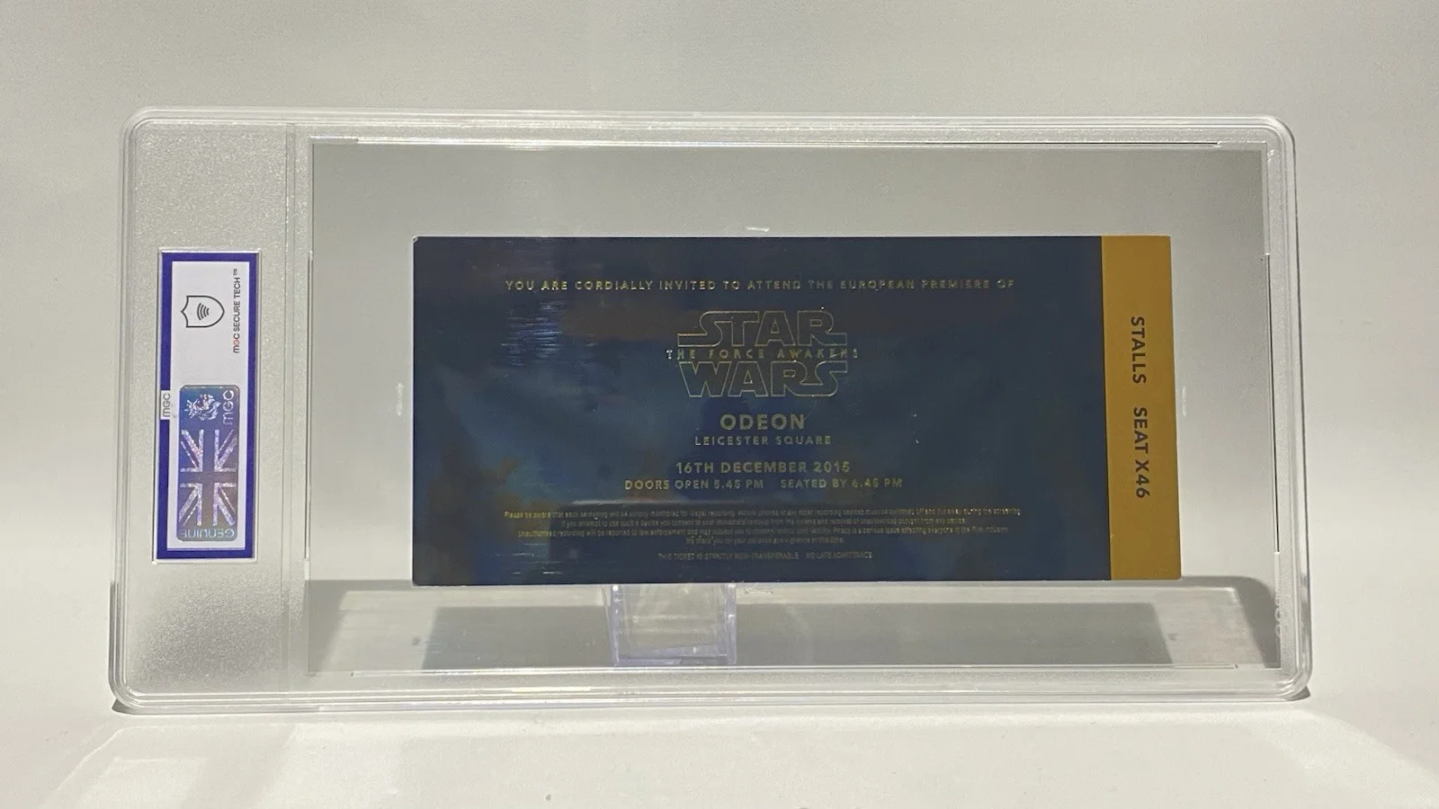 Star Wars The Force Awakens European Premier Cinema Ticket Pass Mgc Graded 6, изображение 2