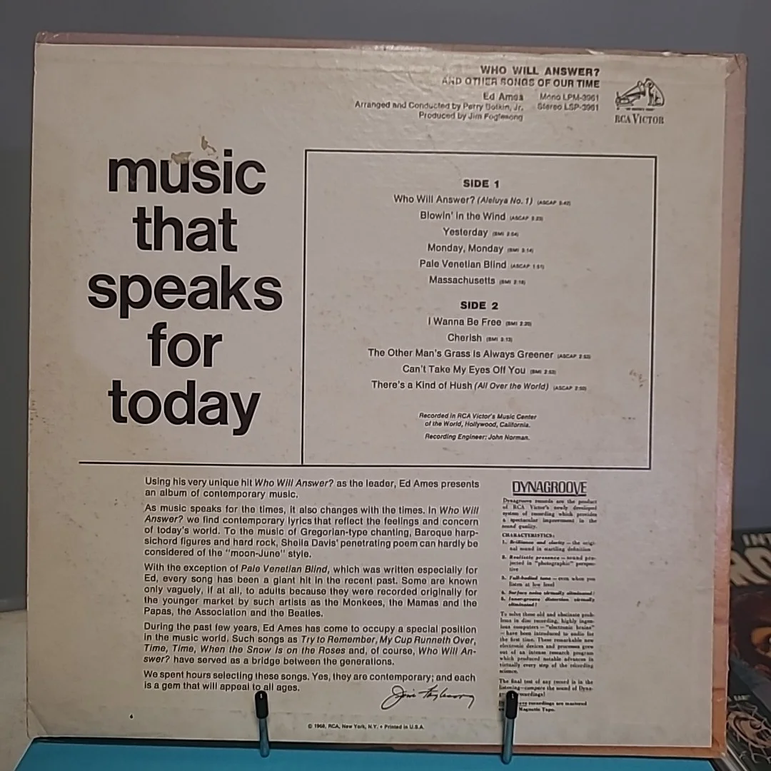 Ed Ames SIGNED Who Will Answer LP Record Album, image 5