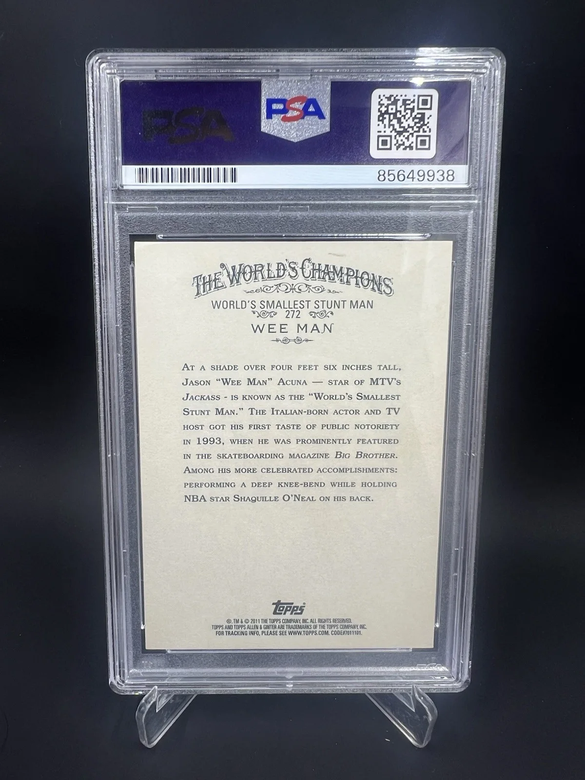 Jason Acuna Wee Man — Jason Acuna Wee Man Signed 2011 Topps Allen & Ginter IP Auto PSA/DNA Jackass, image 2