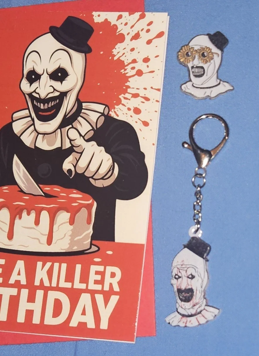 Terrifier / Art The Clown: Acryllic Badge, Keyring & Birthday Card, Horror Set, изображение 5