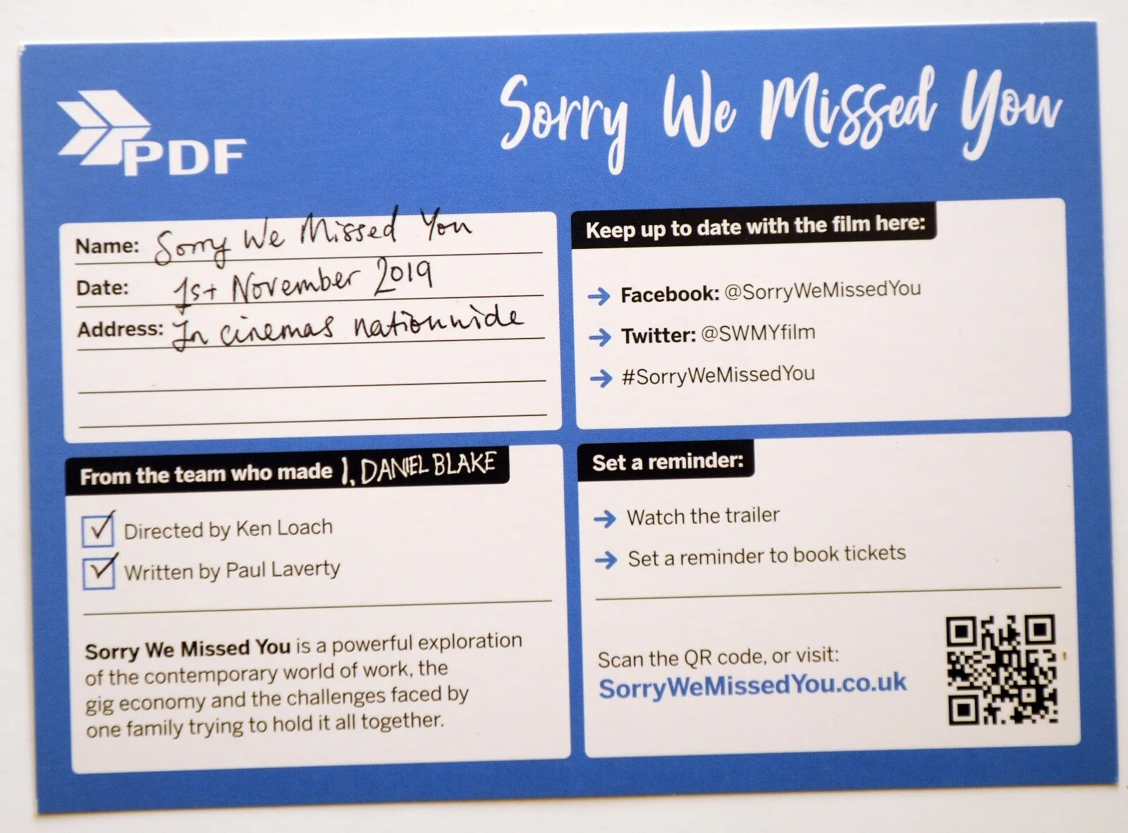 KEN LOACH FILM FLYERS & POSTCARD I DANIEL BLAKE - SORRY WE MISSED YOU - VERSUS, изображение 5