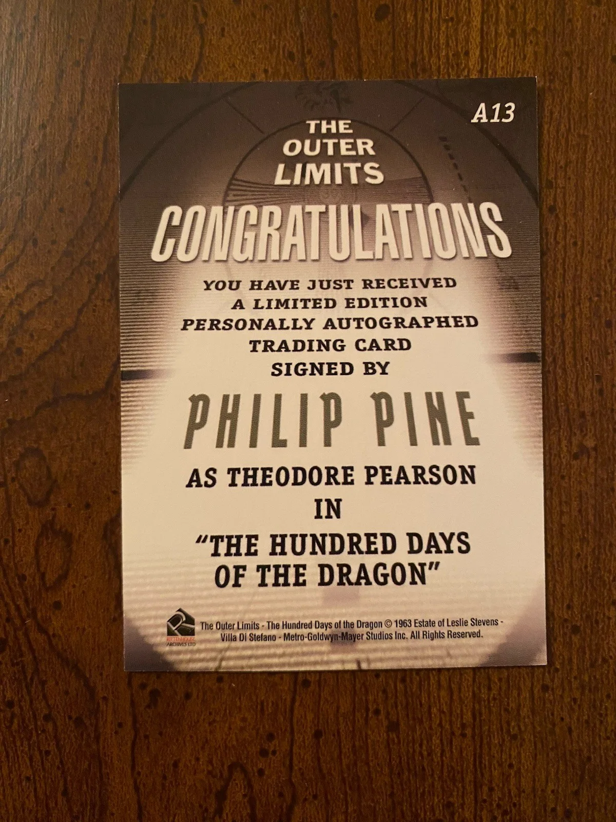 Phillip Pine — Phillip Pine Signed Autographed The Outer Limits Card Rittenhouse, image 3